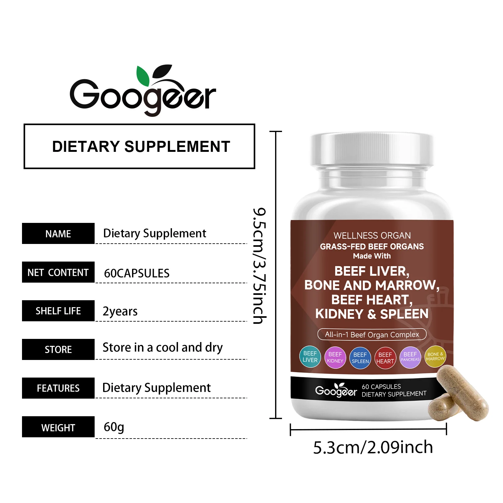 All-in-One Beef Organ Complex Dietary Supplement 60 Capsules 7 all in one beef organ complex dietary supplement 60 capsules goo nupgnze5 desc 1