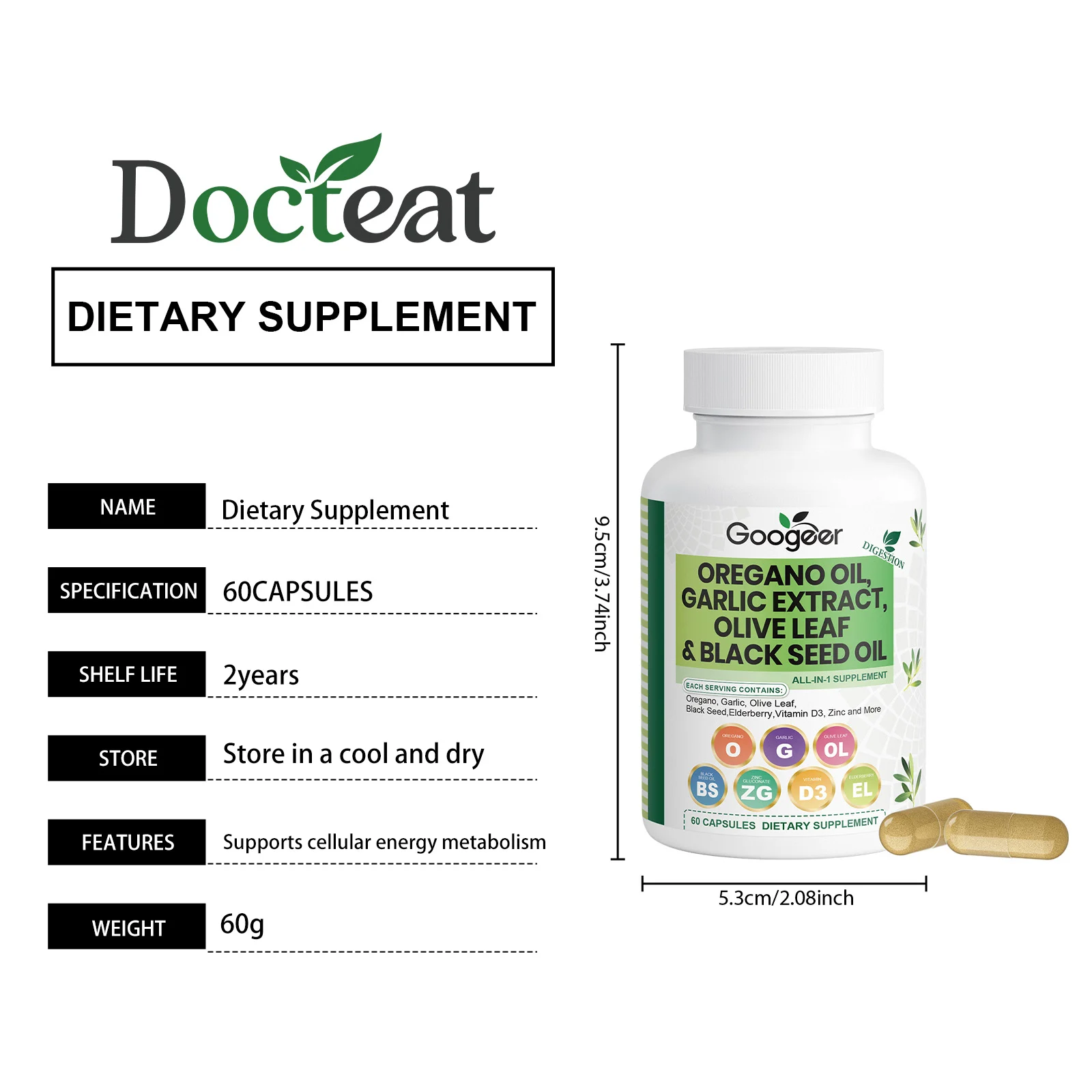 Googeer All-in-One Dietary Supplement with Oregano Oil, Garlic Extract for Immune & Digestion Support 7 all in one dietary supplement goo 87bqs94h desc 1