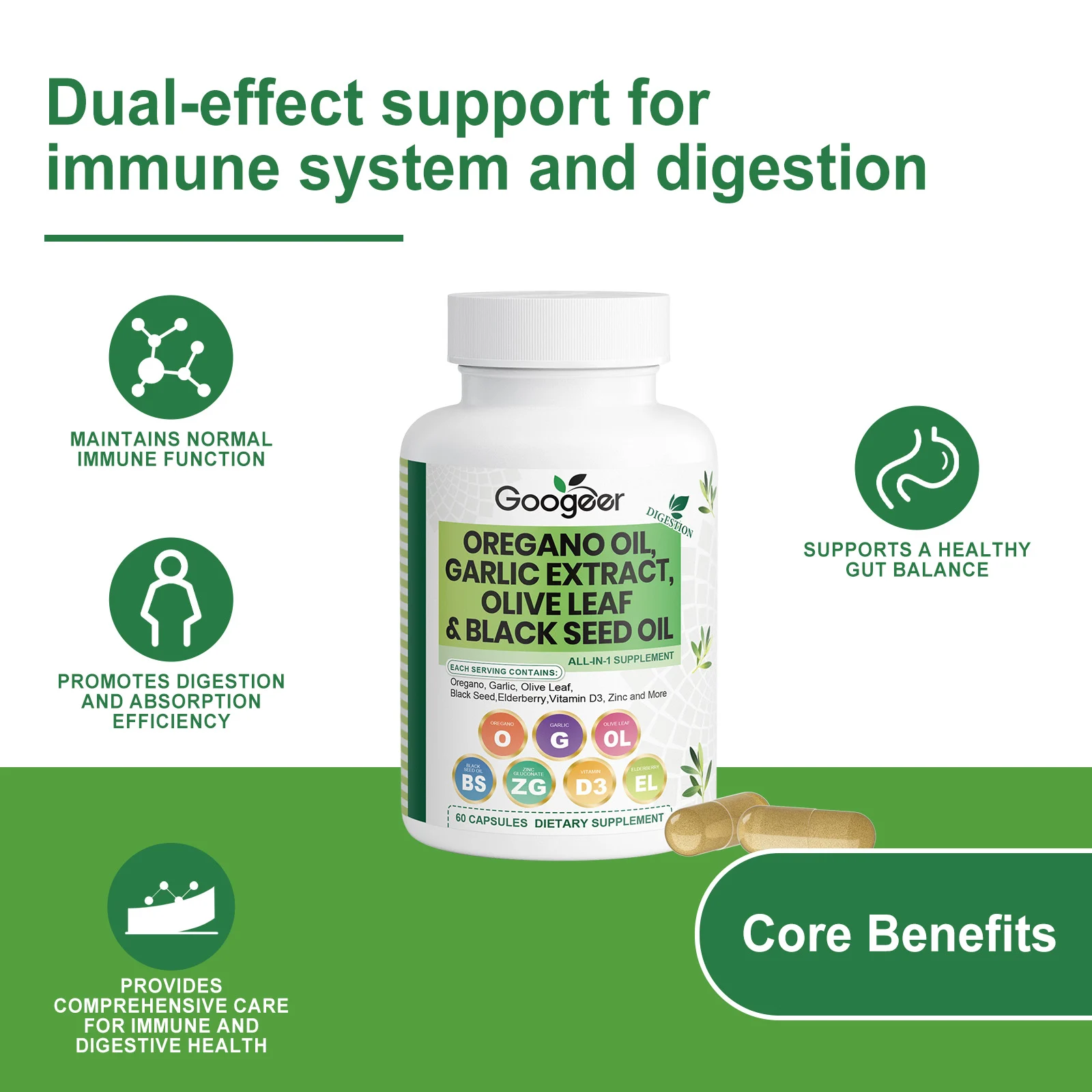 Googeer All-in-One Dietary Supplement with Oregano Oil, Garlic Extract for Immune & Digestion Support 18 all in one dietary supplement goo 87bqs94h desc 12