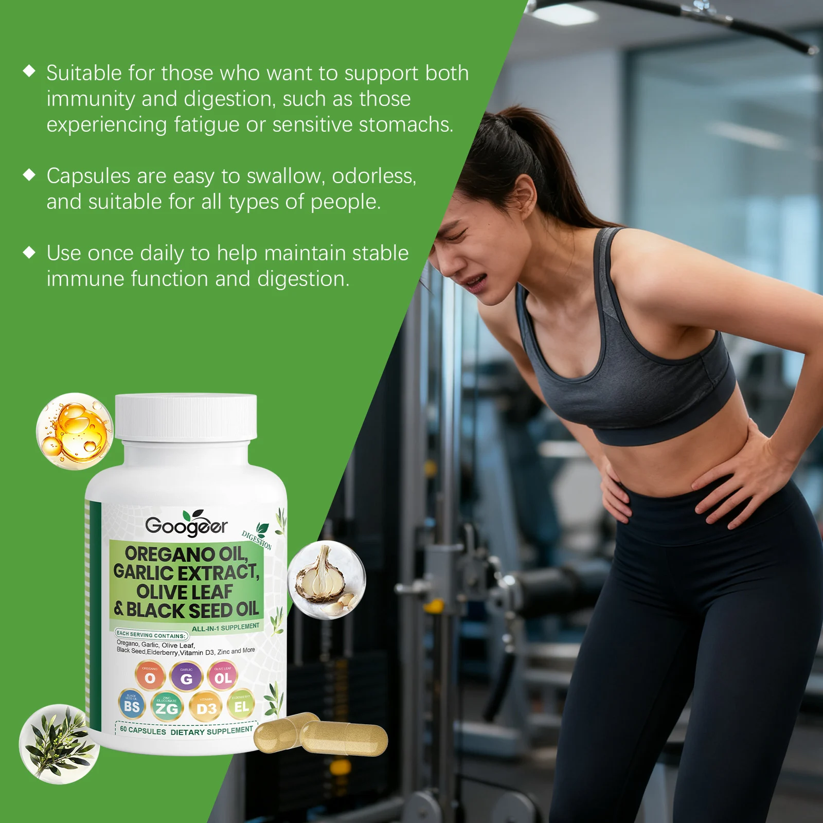 Googeer All-in-One Dietary Supplement with Oregano Oil, Garlic Extract for Immune & Digestion Support 14 all in one dietary supplement goo 87bqs94h desc 8