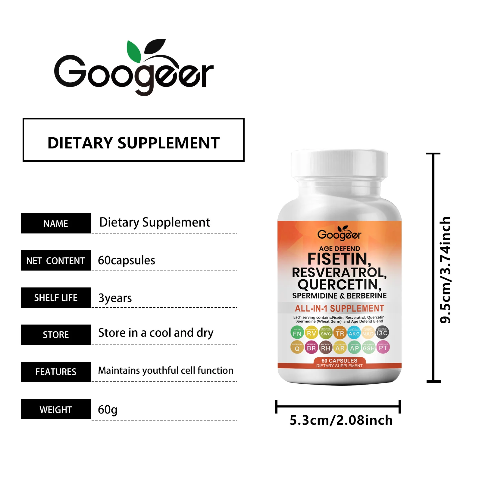 Googeer Anti-Aging Body Care Capsules with Fisetin, Resveratrol, Quercetin 8 anti aging body care capsules goo 89fbwrky desc 1