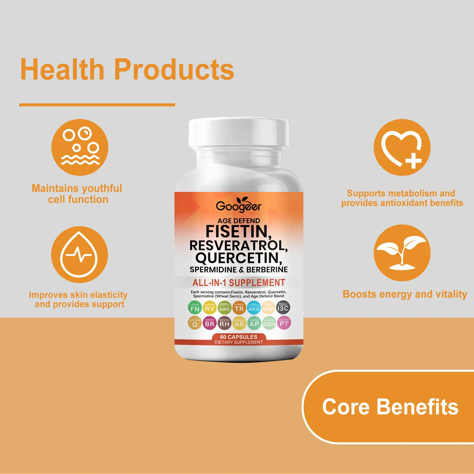 Googeer Anti-Aging Body Care Capsules with Fisetin, Resveratrol, Quercetin 19 anti aging body care capsules goo 89fbwrky desc 12