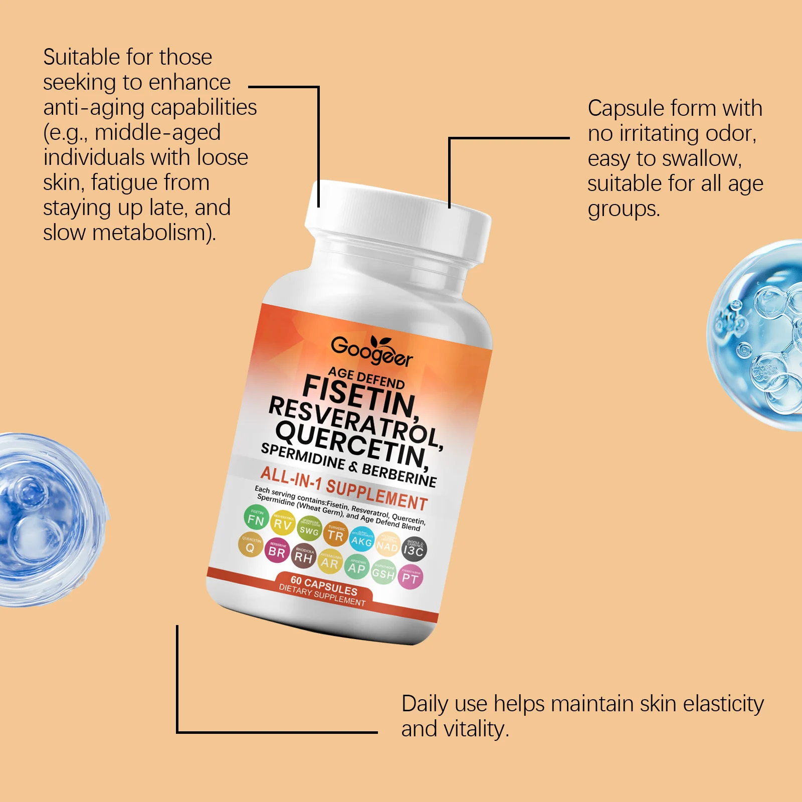 Googeer Anti-Aging Body Care Capsules with Fisetin, Resveratrol, Quercetin 14 anti aging body care capsules goo 89fbwrky desc 7