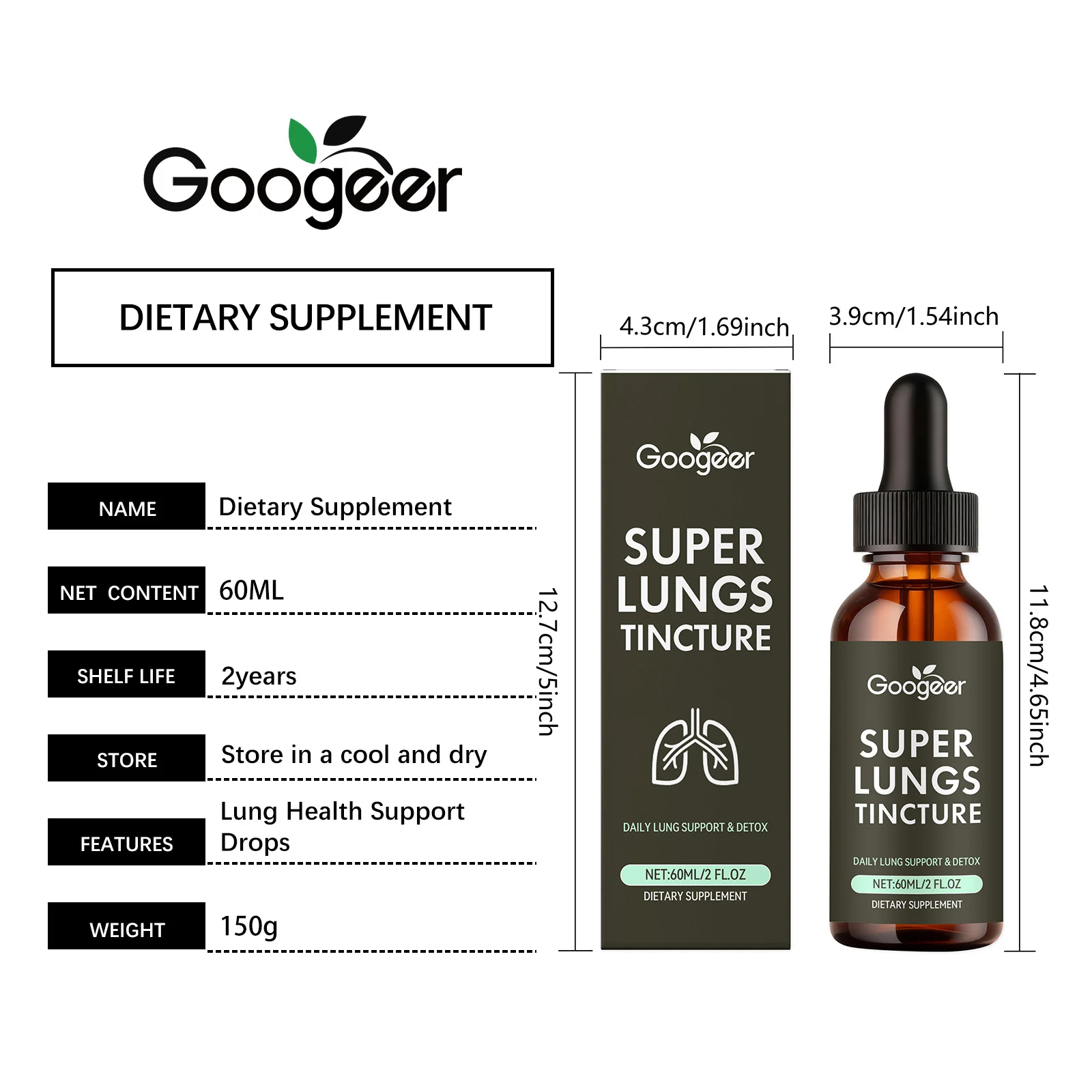 Googeer Daily Lung Support Drops with Mullein & Marshmallow - 60ml Dietary Supplement 7 daily lung support drops goo au2n3ffj desc 1
