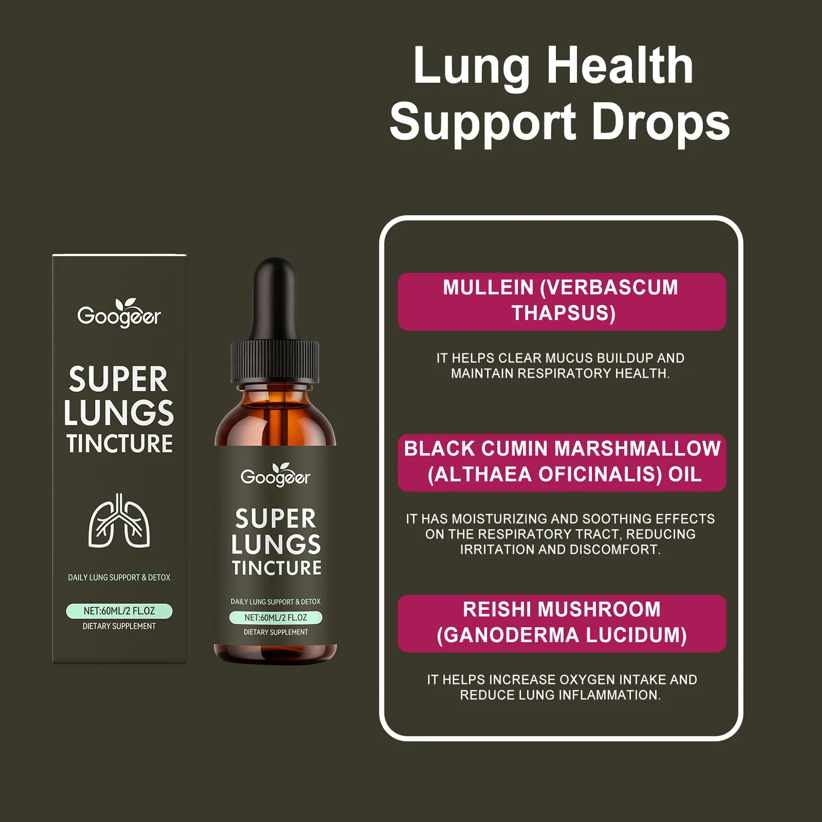 Googeer Daily Lung Support Drops with Mullein & Marshmallow - 60ml Dietary Supplement 19 daily lung support drops goo au2n3ffj desc 13