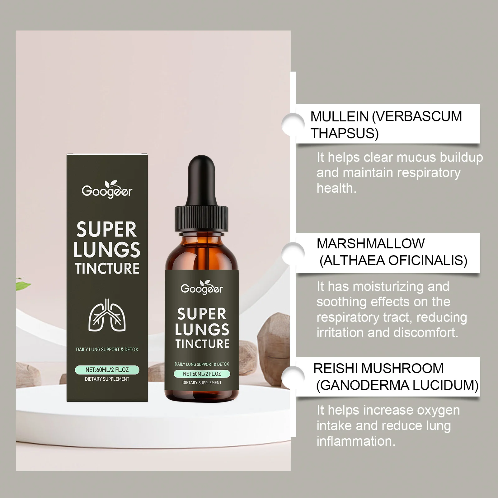 Googeer Daily Lung Support Drops with Mullein & Marshmallow - 60ml Dietary Supplement 11 daily lung support drops goo au2n3ffj desc 5