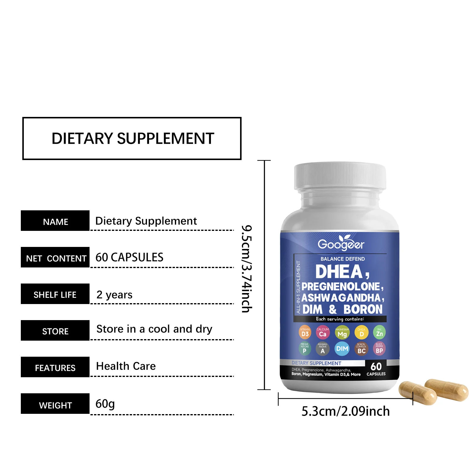 DHEA Pregnenolone Supplement Capsules for Hormone Balance & Energy Support - Gentle Formula 8 dhea pregnenolone supplement capsules hormone balance energy support goo bbaj5agb desc 1