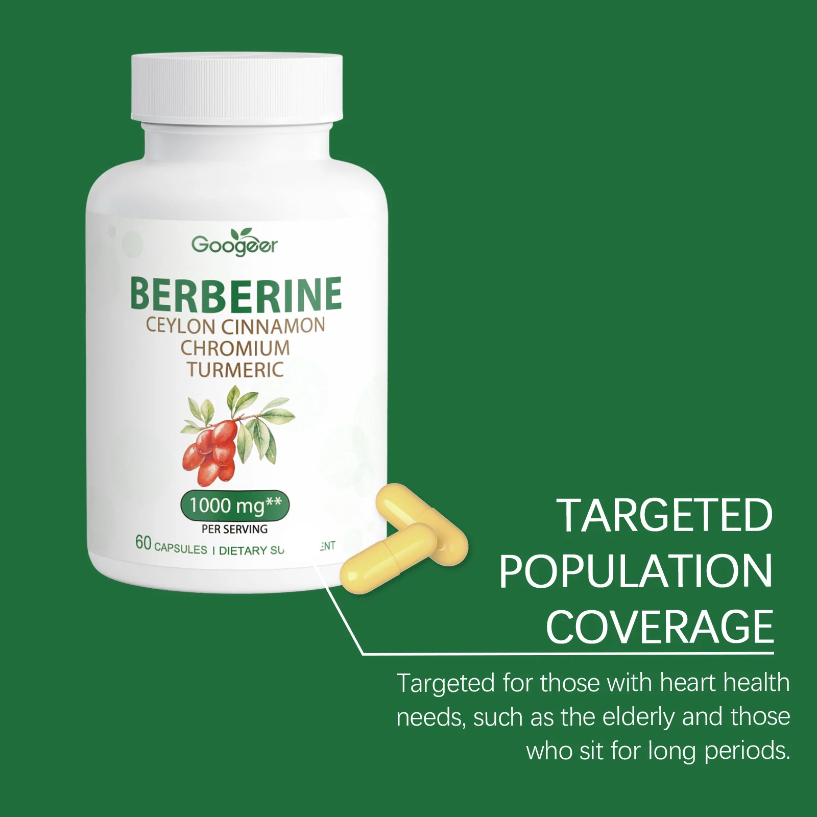 Googeer Dietary Supplement Capsules with Berberine, Chromium for Heart Health & Blood Sugar Support 15 dietary supplement capsules goo th6tz92r desc 8