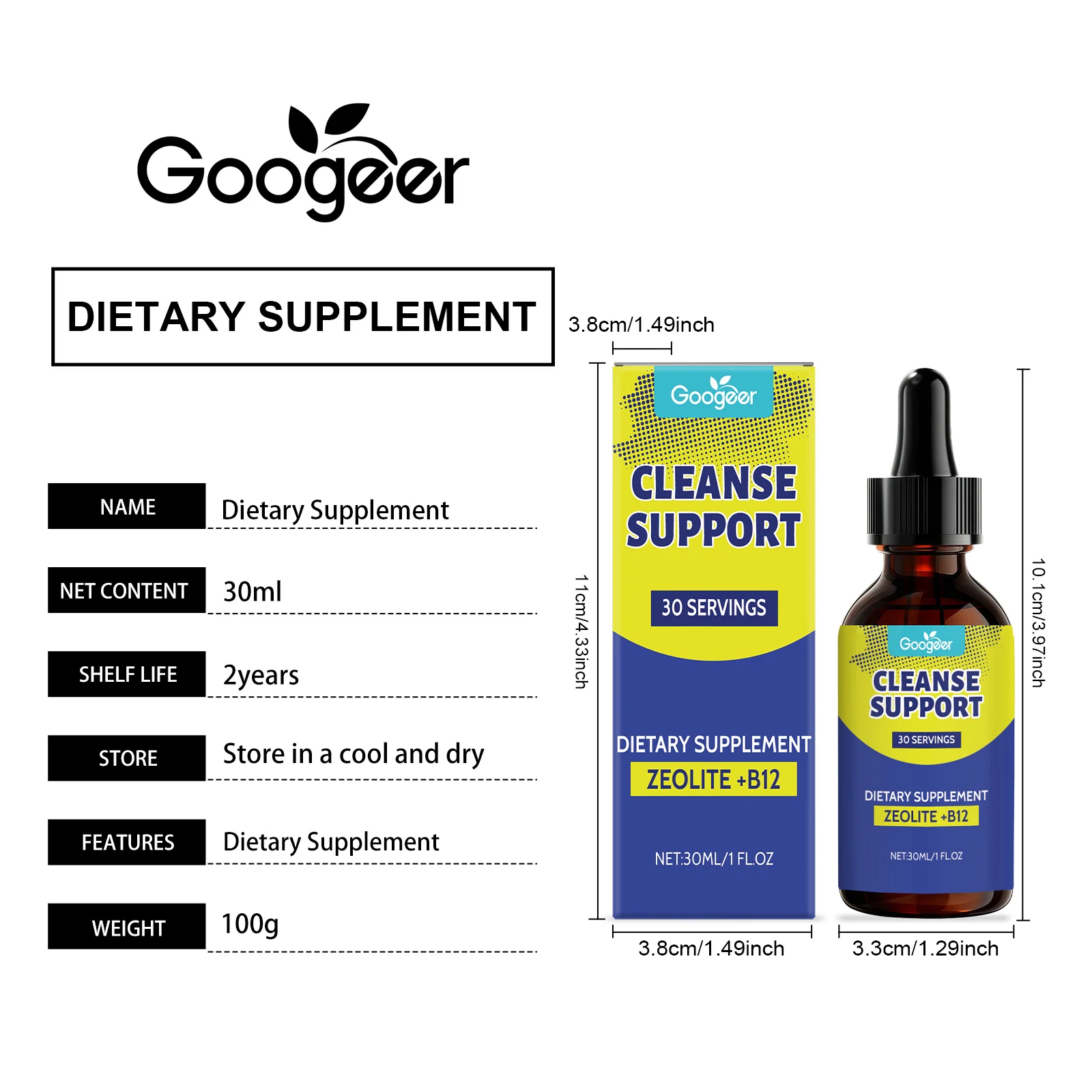 Googeer Dietary Supplement Zeolite + B12 with Flavonoids for Health Support 30ml 7 dietary supplement liquid zeolite goo f7p6zm5b desc 1