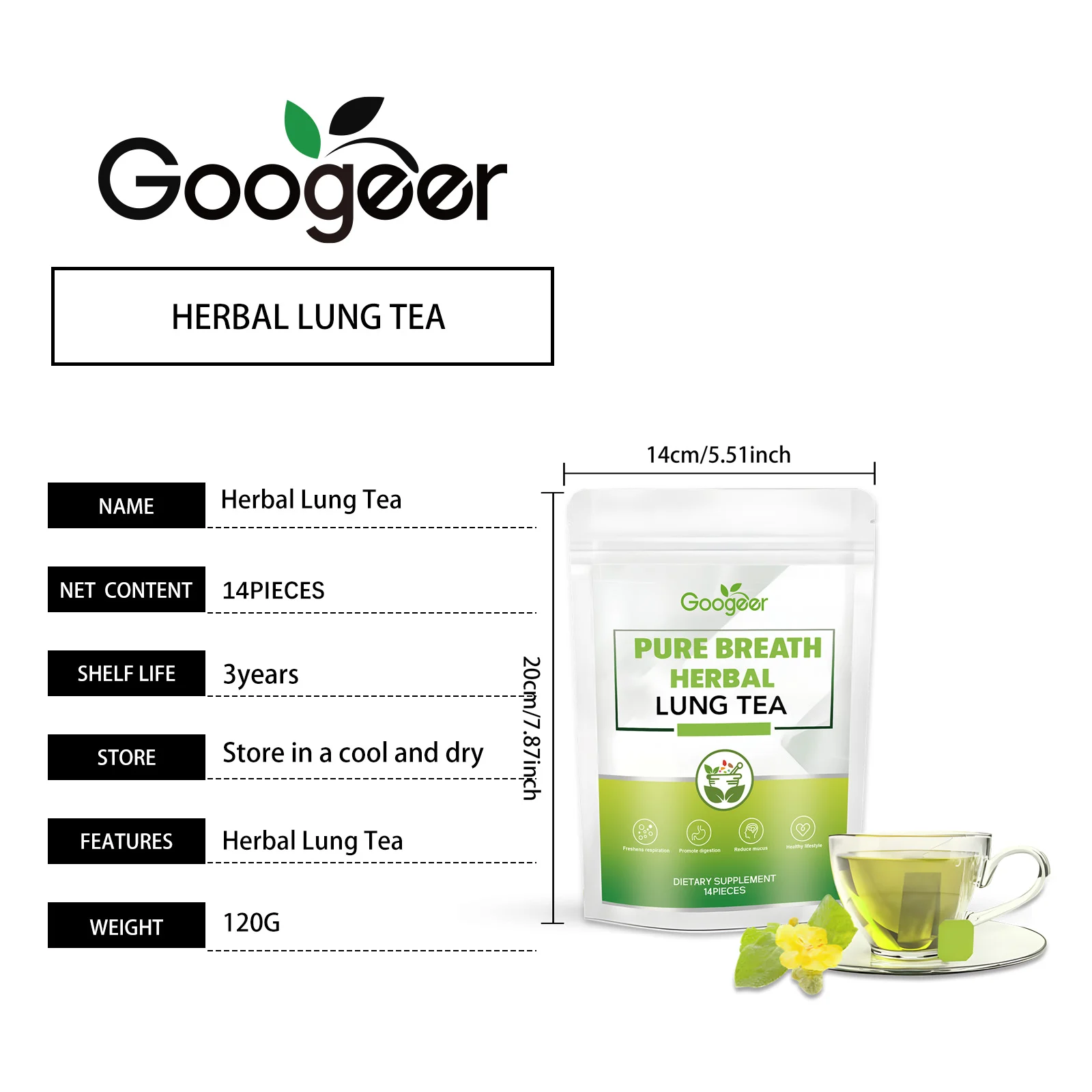 Herbal Lung Tea Bags for Respiratory Support & Throat Soothing 7 googeer herbal lung tea bags respiratory throat soothing goo xt7ytafr desc 1
