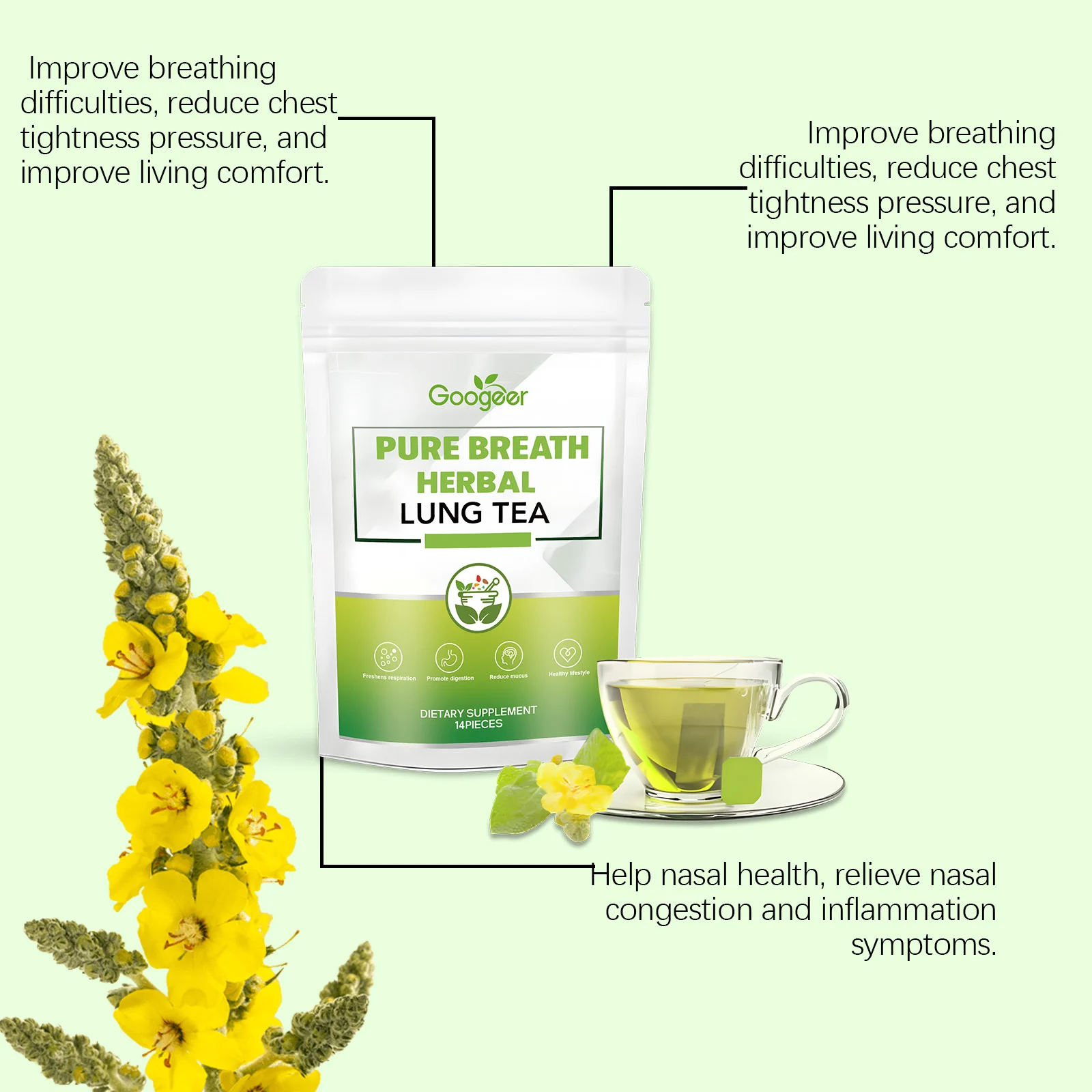 Herbal Lung Tea Bags for Respiratory Support & Throat Soothing 12 googeer herbal lung tea bags respiratory throat soothing goo xt7ytafr desc 6