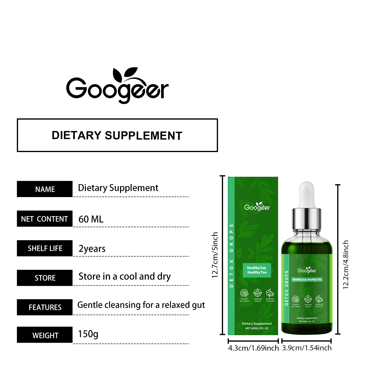 Googeer Herbal Detox Drops with Terminalia Chebula & Holy Basil Extract for Digestion & Gut Health 8 herbal detox drops supplement goo g2a7hk5k desc 1