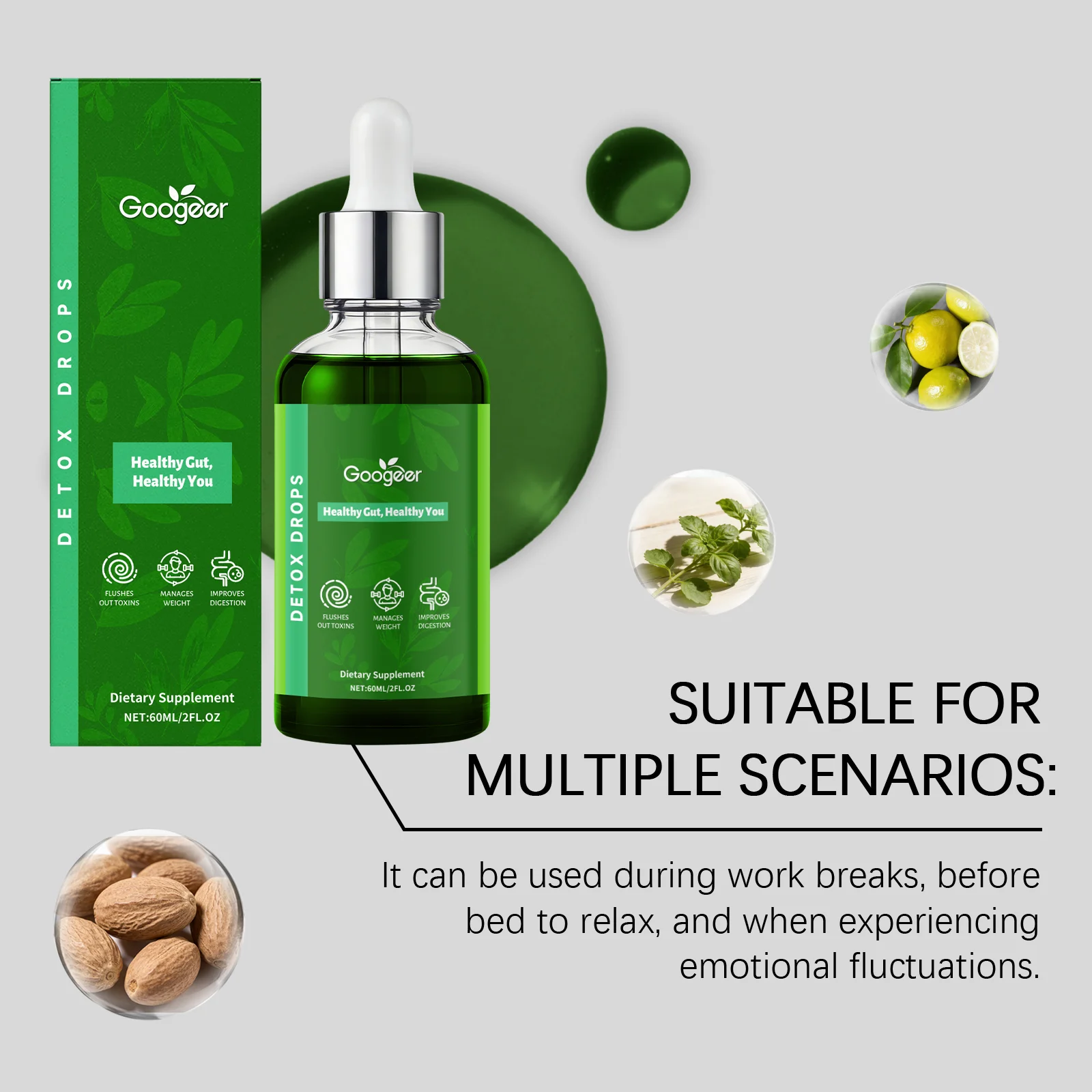 Googeer Herbal Detox Drops with Terminalia Chebula & Holy Basil Extract for Digestion & Gut Health 12 herbal detox drops supplement goo g2a7hk5k desc 5