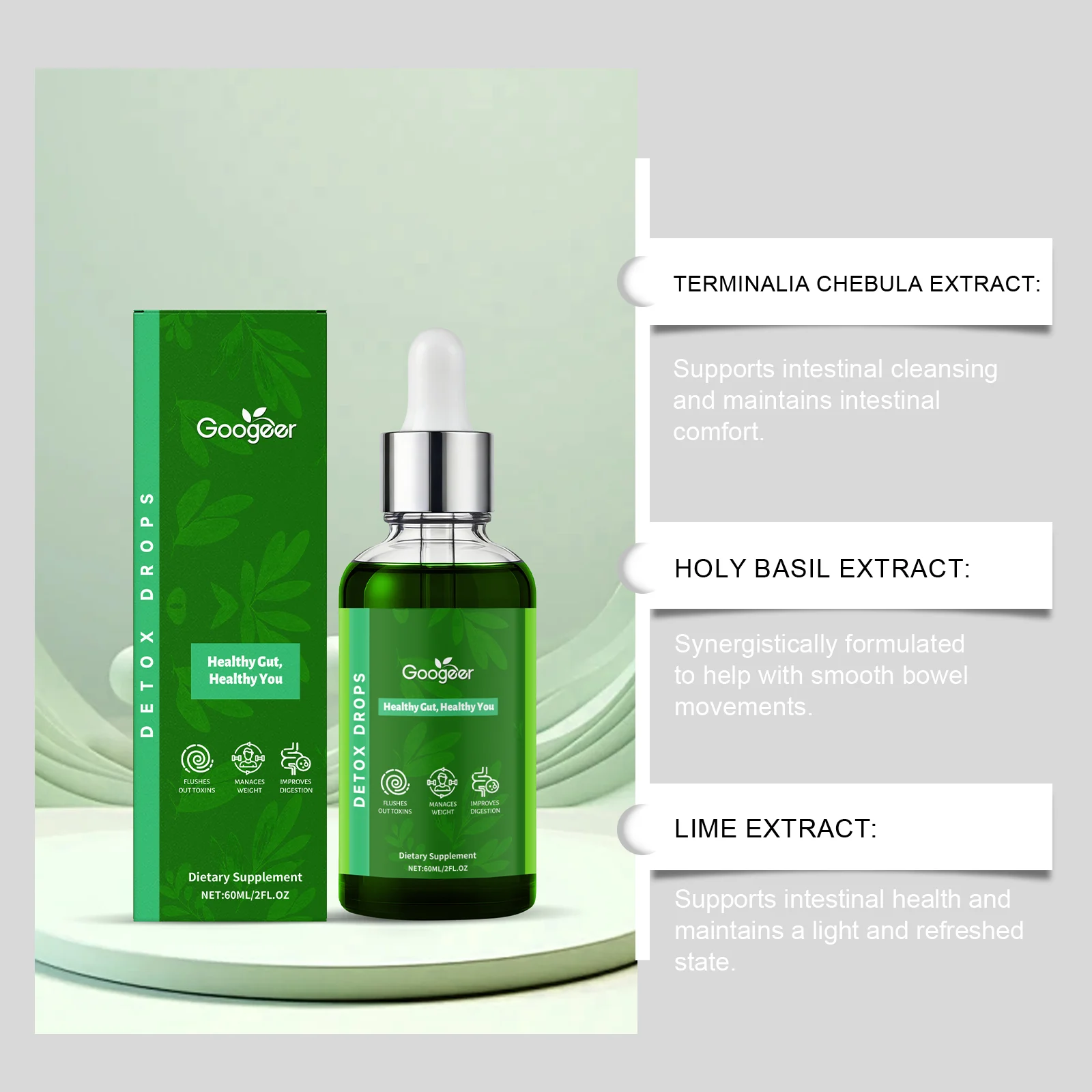 Googeer Herbal Detox Drops with Terminalia Chebula & Holy Basil Extract for Digestion & Gut Health 14 herbal detox drops supplement goo g2a7hk5k desc 7