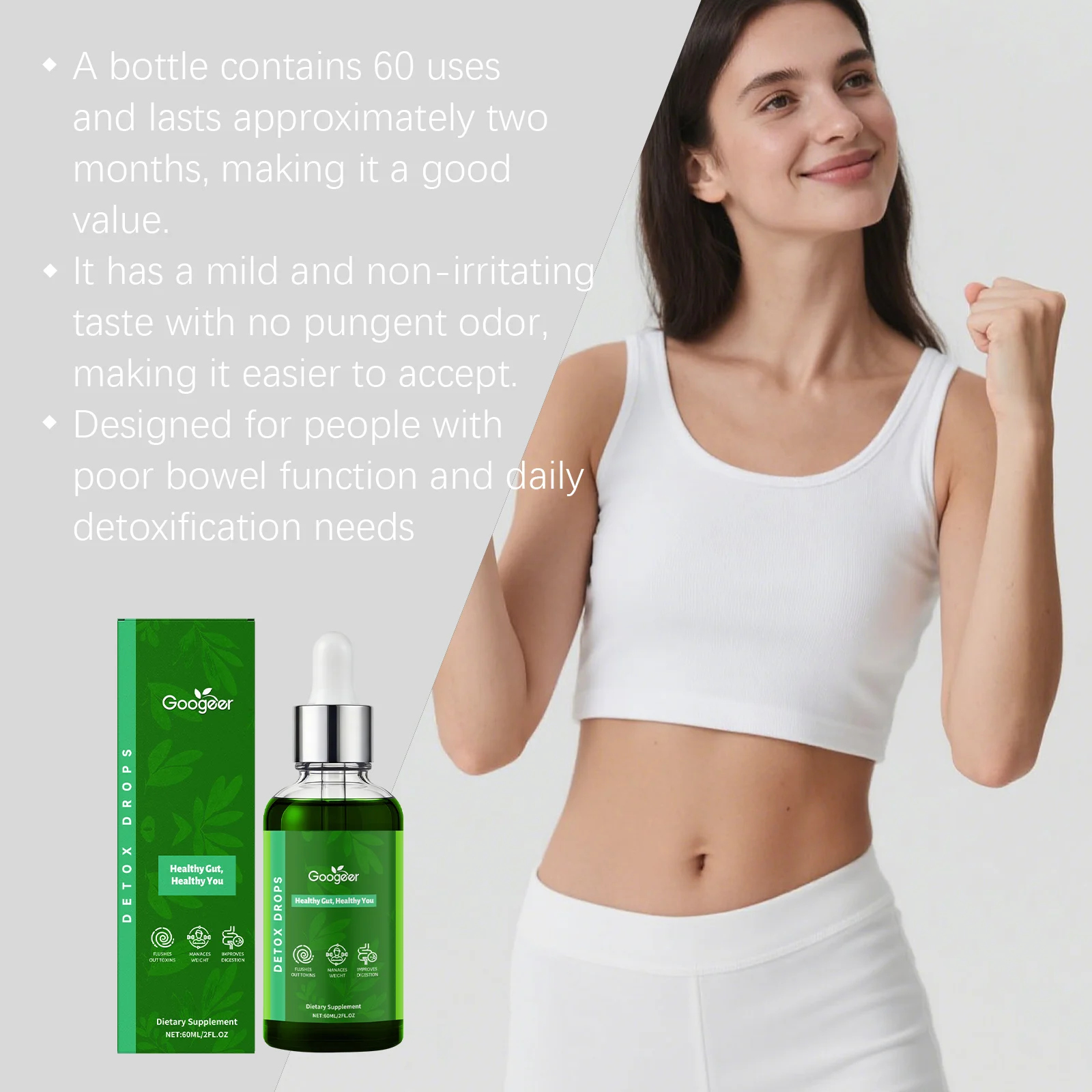 Googeer Herbal Detox Drops with Terminalia Chebula & Holy Basil Extract for Digestion & Gut Health 15 herbal detox drops supplement goo g2a7hk5k desc 8