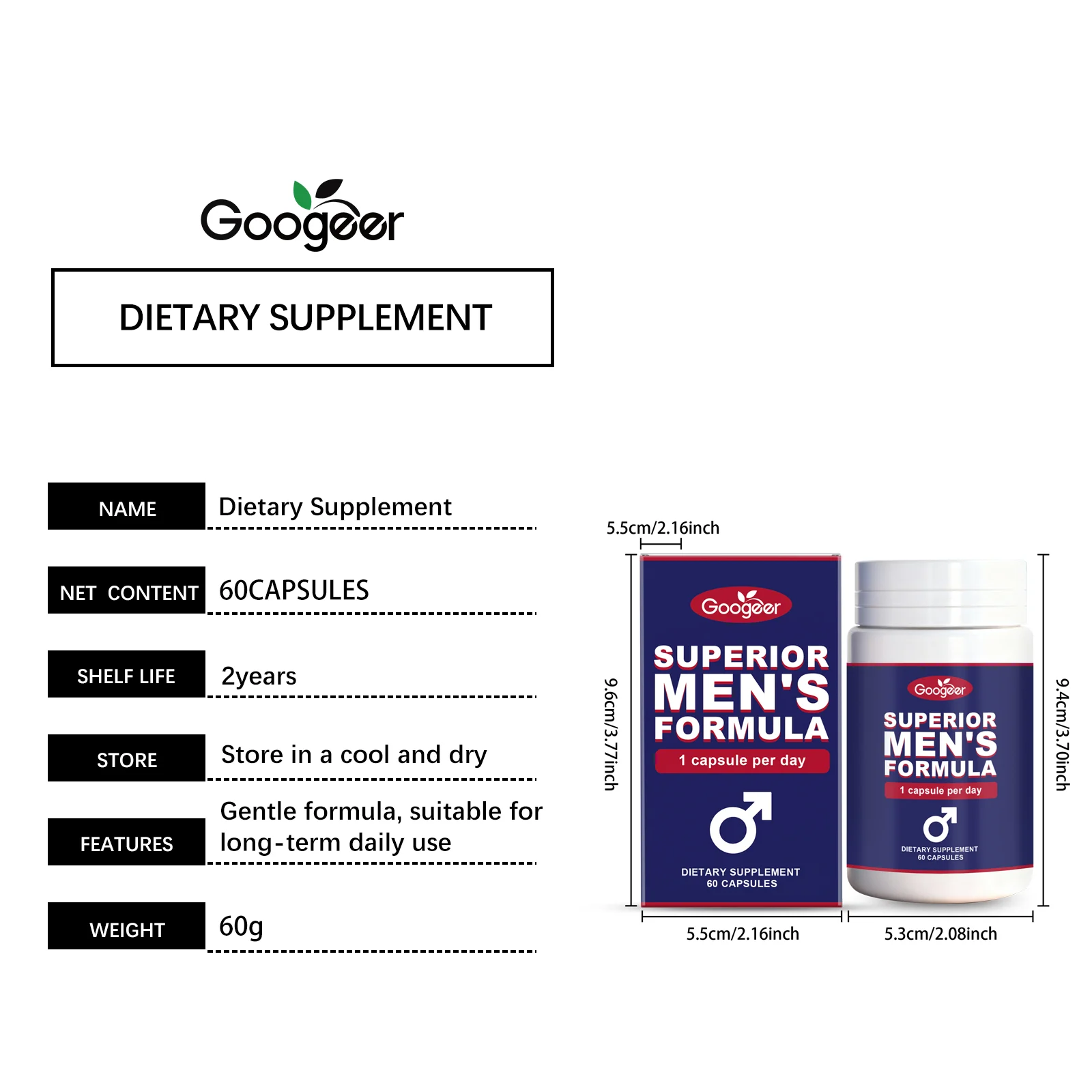 Googeer Superior Men's Formula Dietary Supplement with Tribulus Terrestris & Zinc 8 mens dietary supplement capsules goo 55x3p45g desc 1