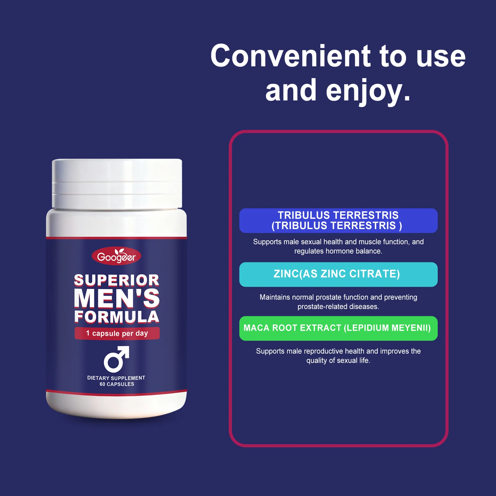 Googeer Superior Men's Formula Dietary Supplement with Tribulus Terrestris & Zinc 19 mens dietary supplement capsules goo 55x3p45g desc 12