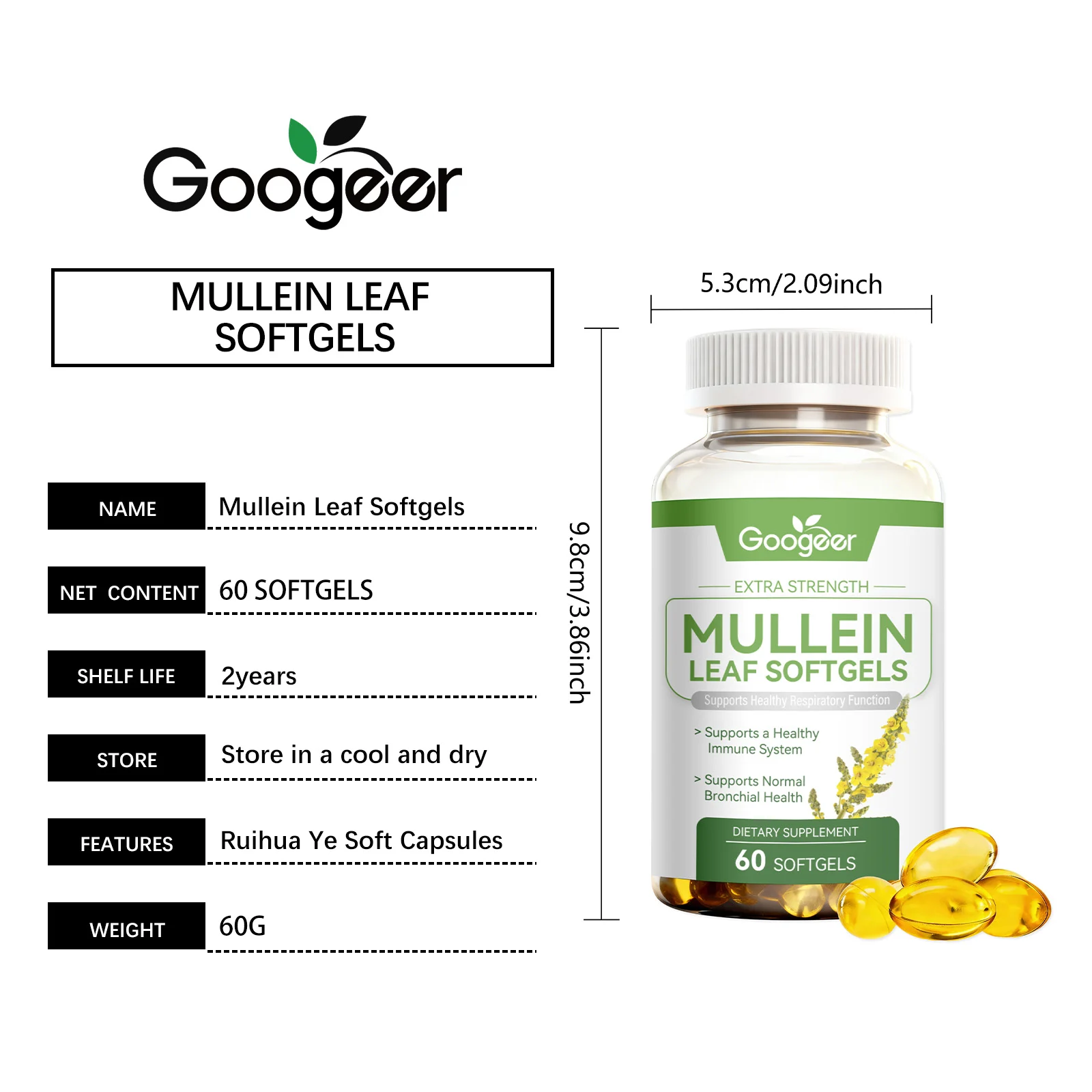 Googeer Mullein Leaf Softgels for Healthy Respiratory Support & Immune System 7 mullein leaf softgels goo nmfb23dq desc 1