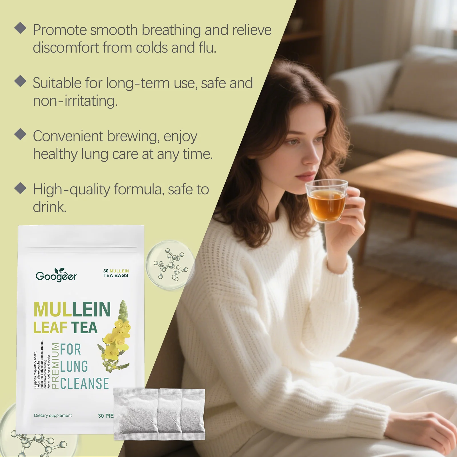 Mullein Leaf Tea Bags for Respiratory Support, Lung Cleanse & Sore Throat Relief - 30 Count 12 mullein leaf tea bags respiratory support lung cleanse goo 79vrym4t desc 6
