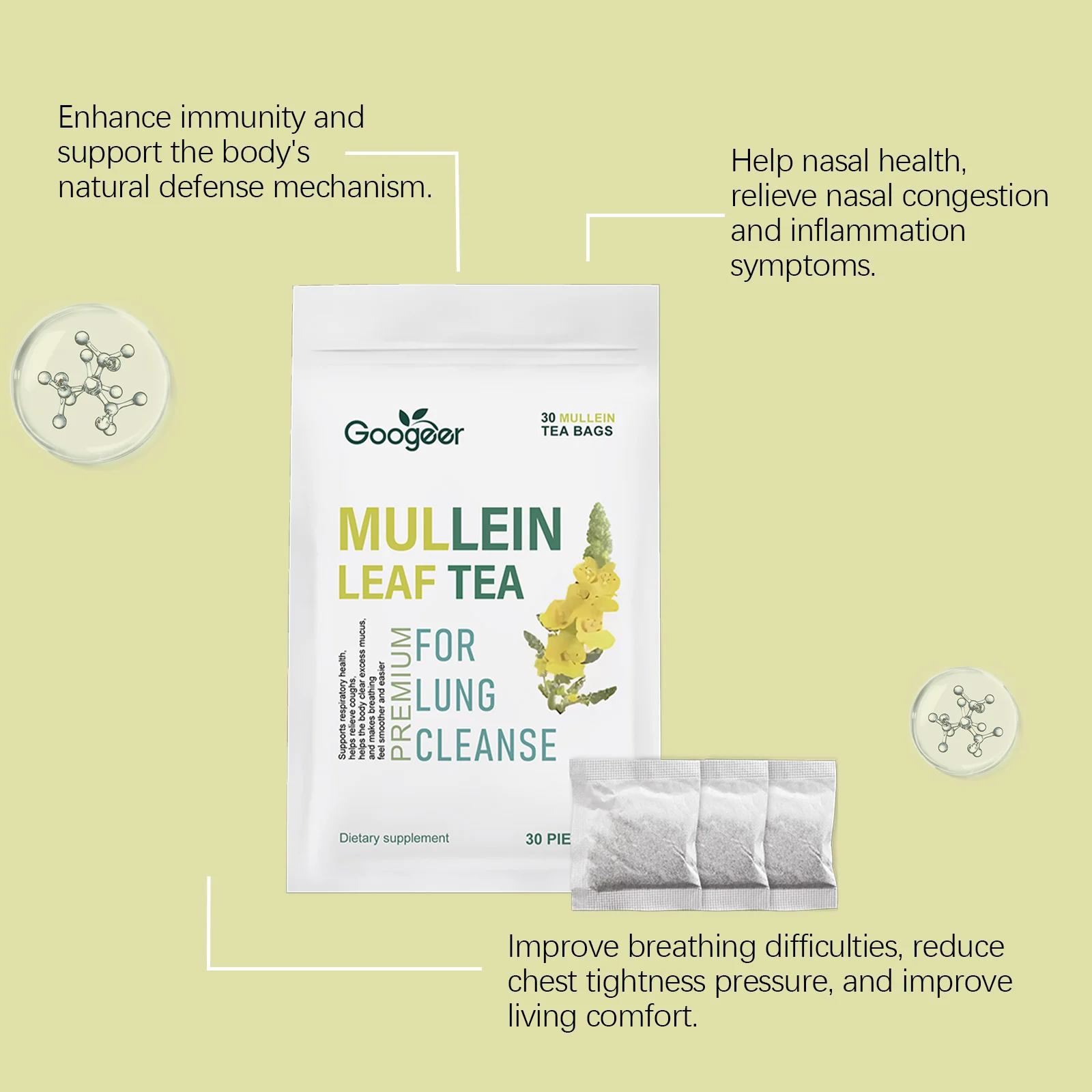 Mullein Leaf Tea Bags for Respiratory Support, Lung Cleanse & Sore Throat Relief - 30 Count 14 mullein leaf tea bags respiratory support lung cleanse goo 79vrym4t desc 8