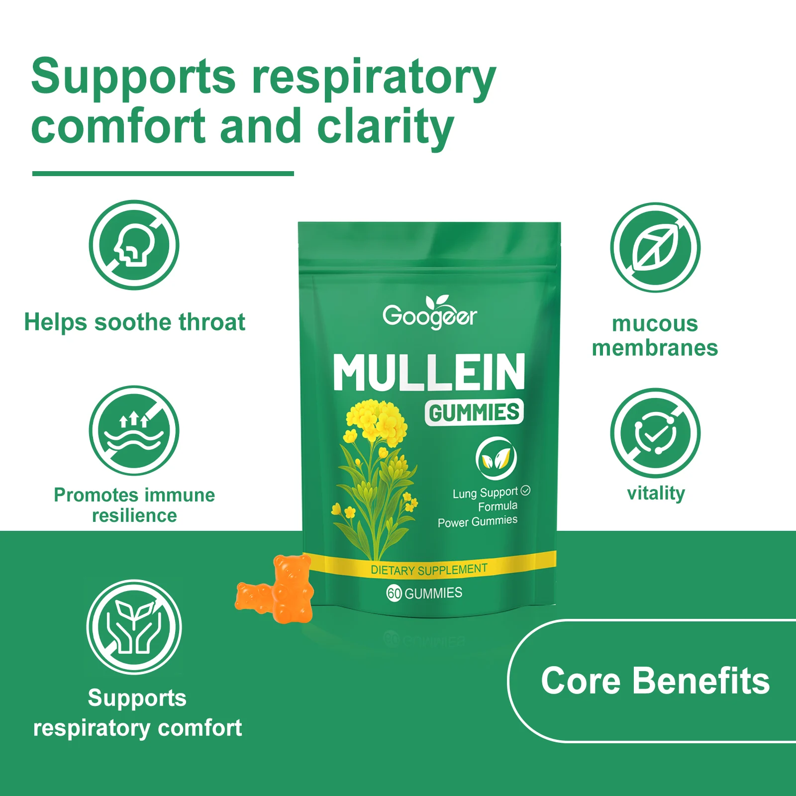 Googeer Mullein Lung Support Gummies for Respiratory Health - Dietary Supplement 19 mullein lung health gummies goo vzrguury desc 12