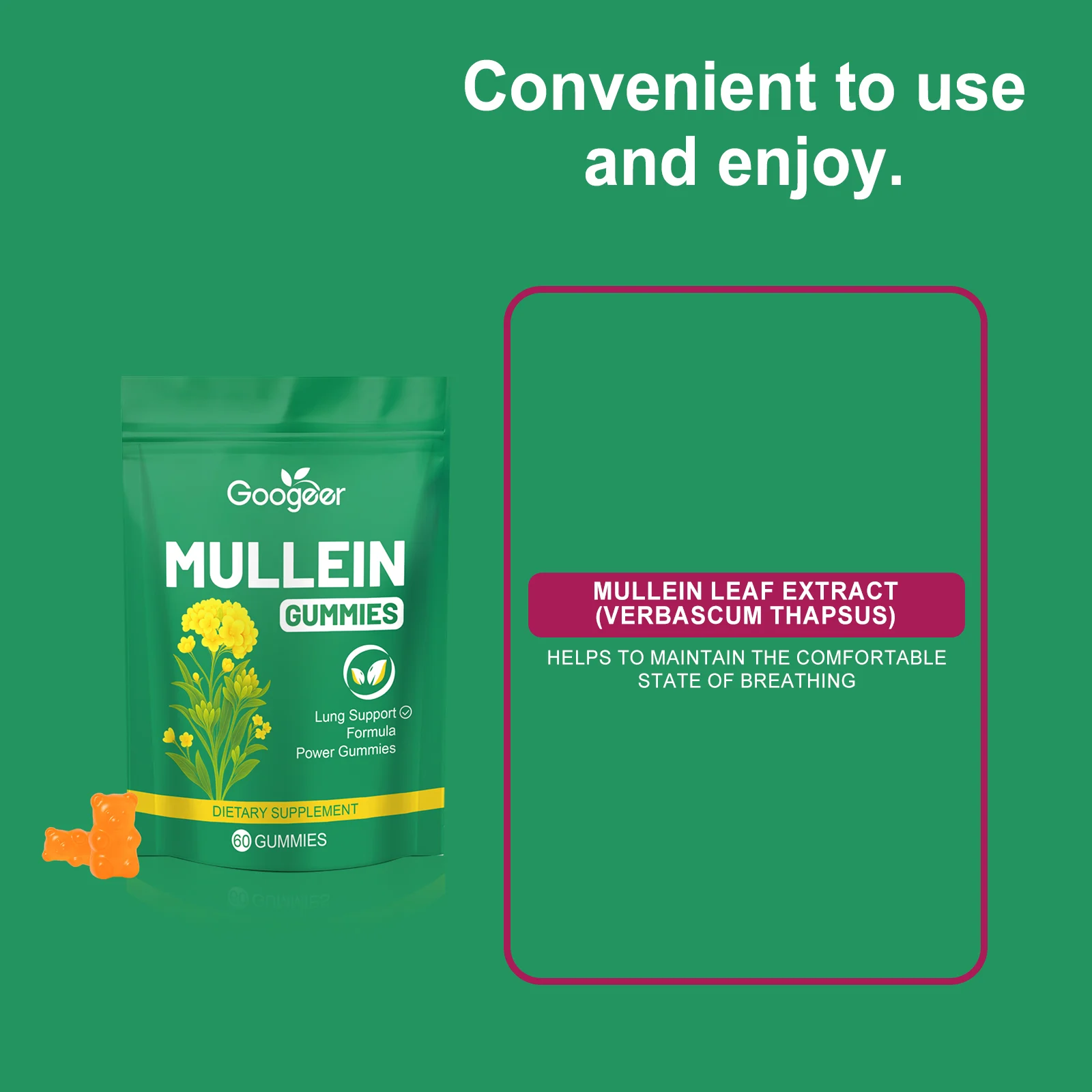 Googeer Mullein Lung Support Gummies for Respiratory Health - Dietary Supplement 21 mullein lung health gummies goo vzrguury desc 14