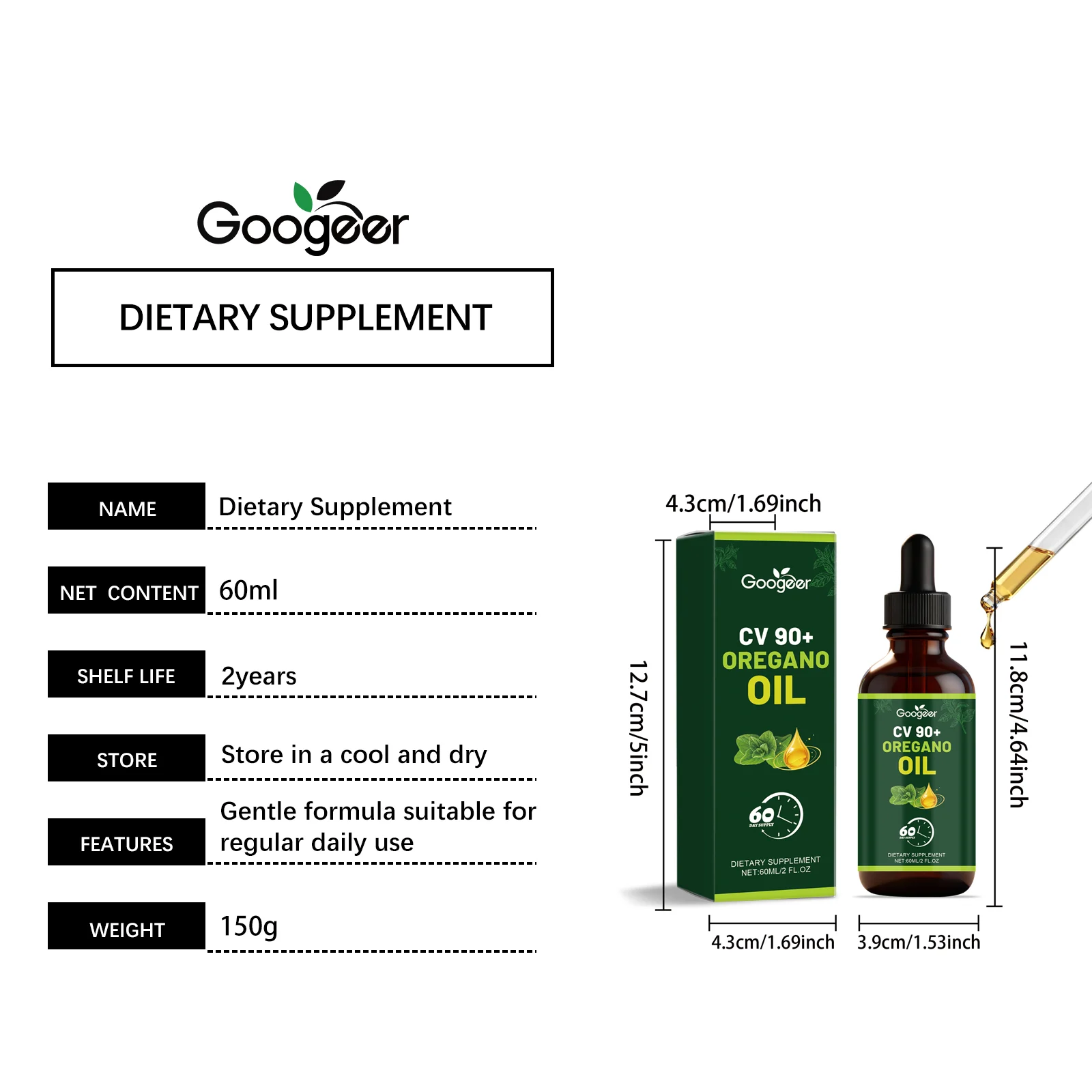 Googeer Oregano Oil Dietary Supplement Drops for Skin Care & Wellness 8 oregano oil dietary supplement drops goo sc7xg72z desc 1