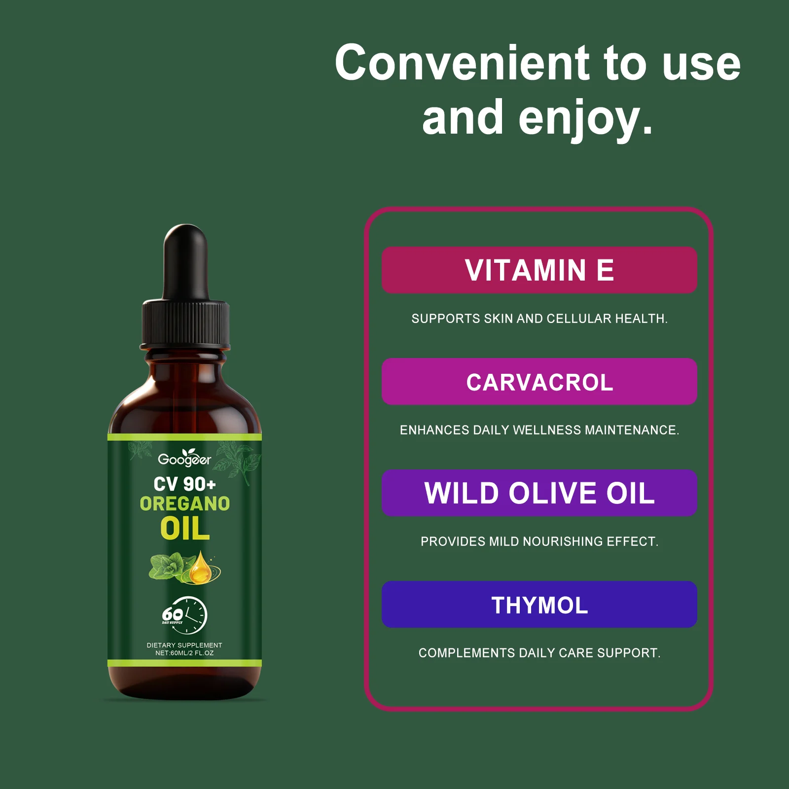 Googeer Oregano Oil Dietary Supplement Drops for Skin Care & Wellness 20 oregano oil dietary supplement drops goo sc7xg72z desc 13