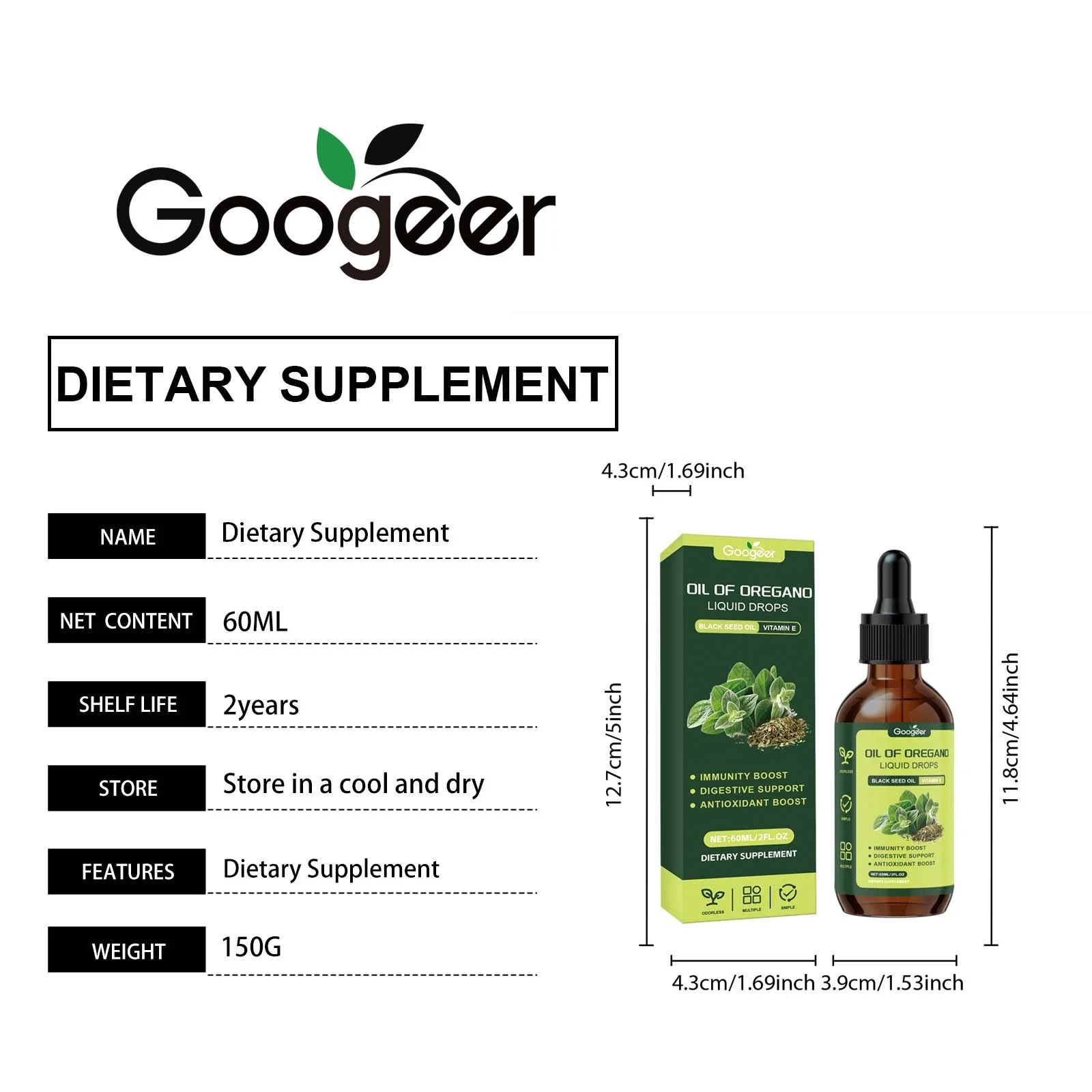 Oregano Oil Liquid Drops 60ml Dietary Supplement for Immunity & Digestive Support 7 oregano oil liquid drops dietary supplement 60ml goo 9yfdp8ds desc 1
