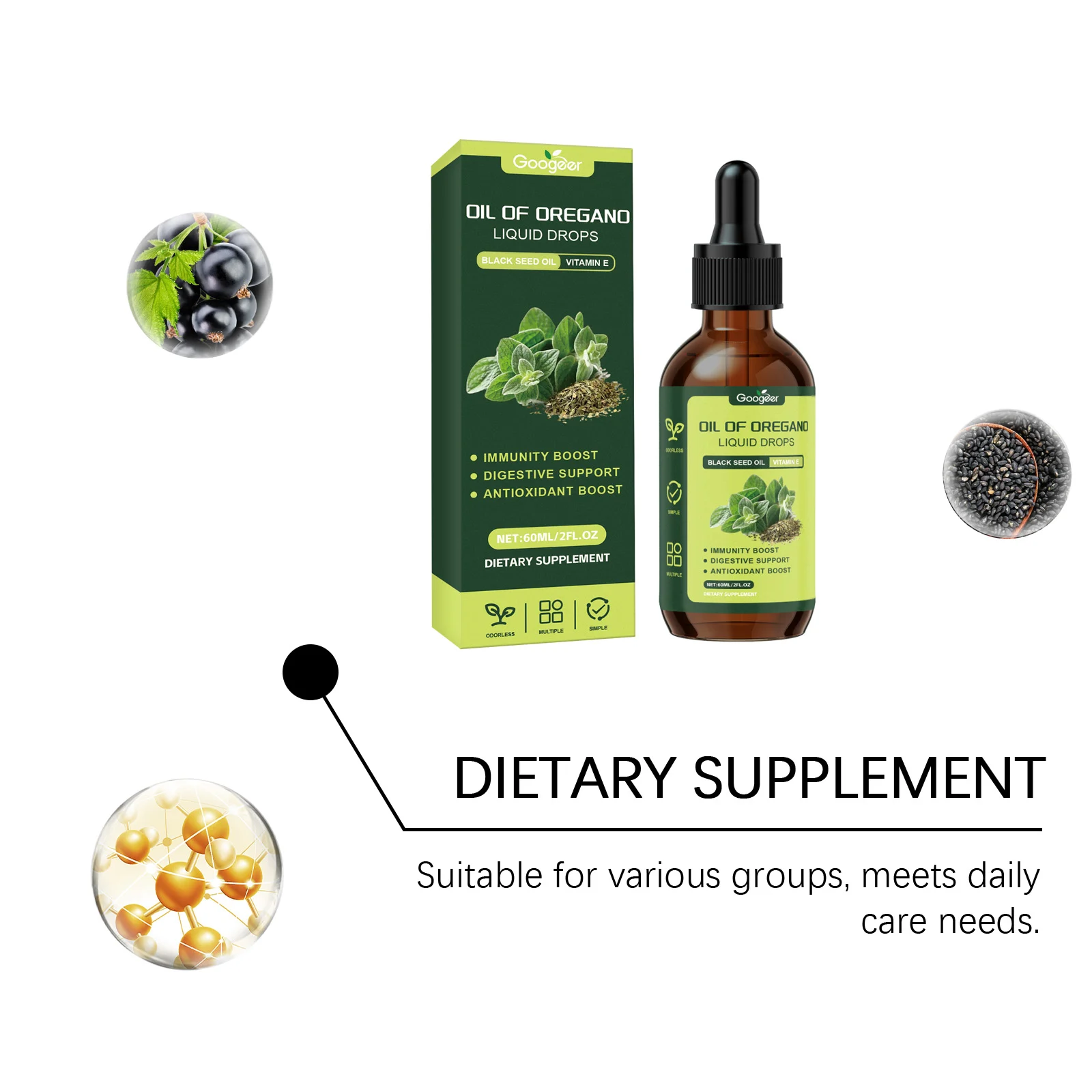 Oregano Oil Liquid Drops 60ml Dietary Supplement for Immunity & Digestive Support 13 oregano oil liquid drops dietary supplement 60ml goo 9yfdp8ds desc 7