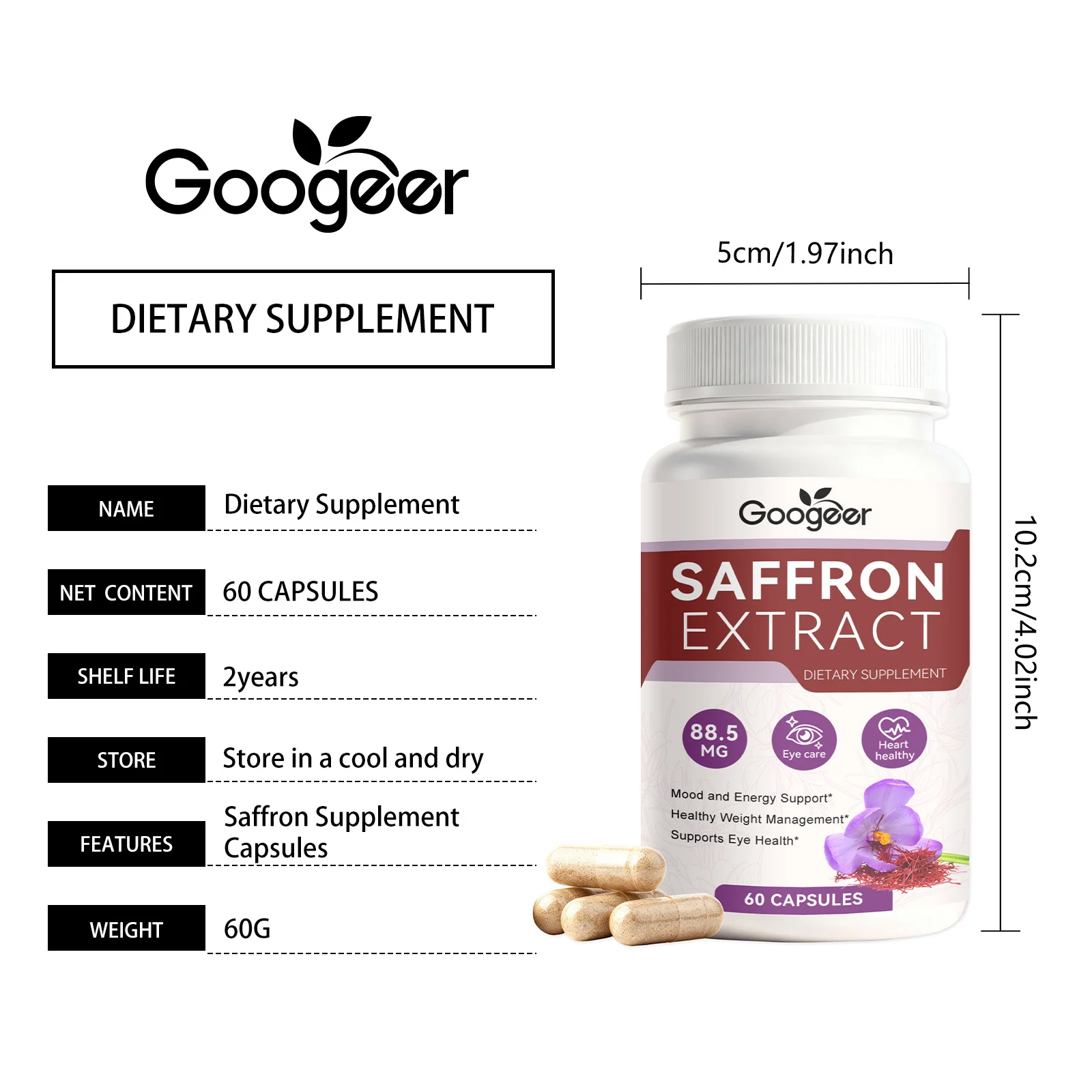Saffron Supplement Capsules 88.5mg Extract for Mood & Energy Support 7 saffron supplement capsules 88 5mg extract goo gvqw9s2u desc 1