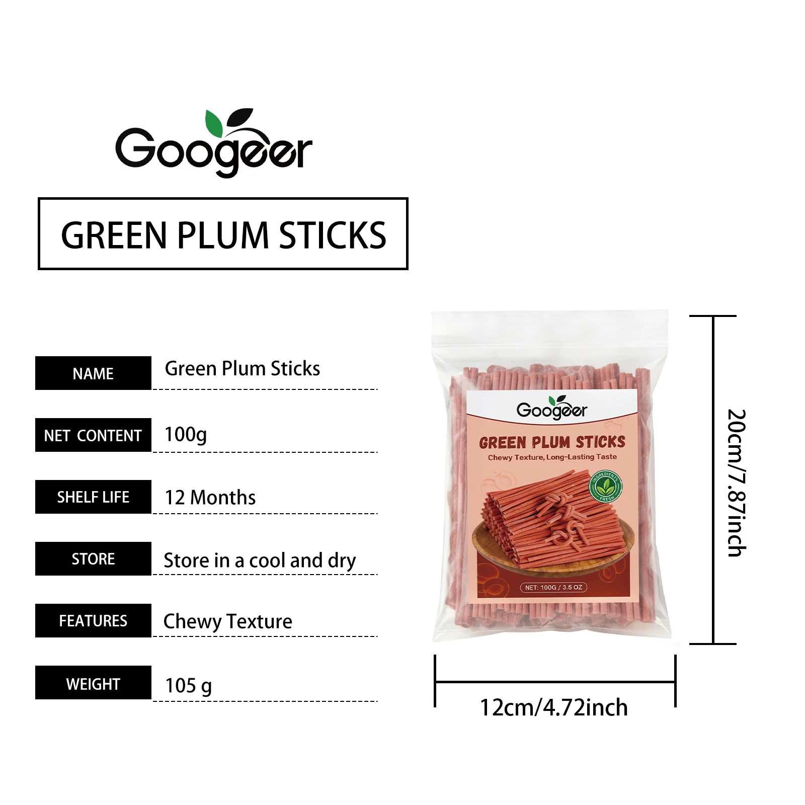 Googeer Sour Plum Sticks | Chewy Digestive Aid Snack | 100g 7 sour plum sticks goo zqmvvzgr desc 1