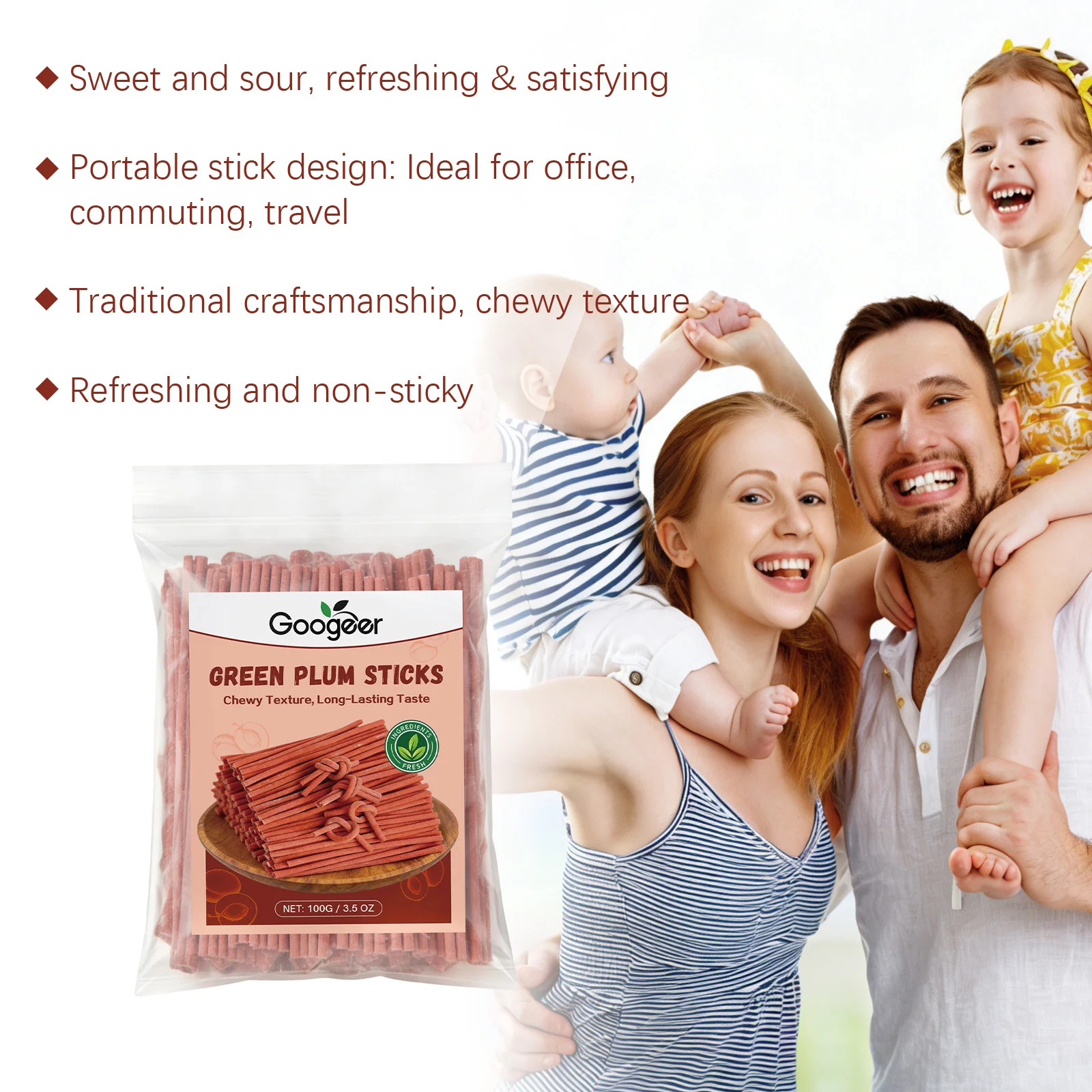 Googeer Sour Plum Sticks | Chewy Digestive Aid Snack | 100g 12 sour plum sticks goo zqmvvzgr desc 6