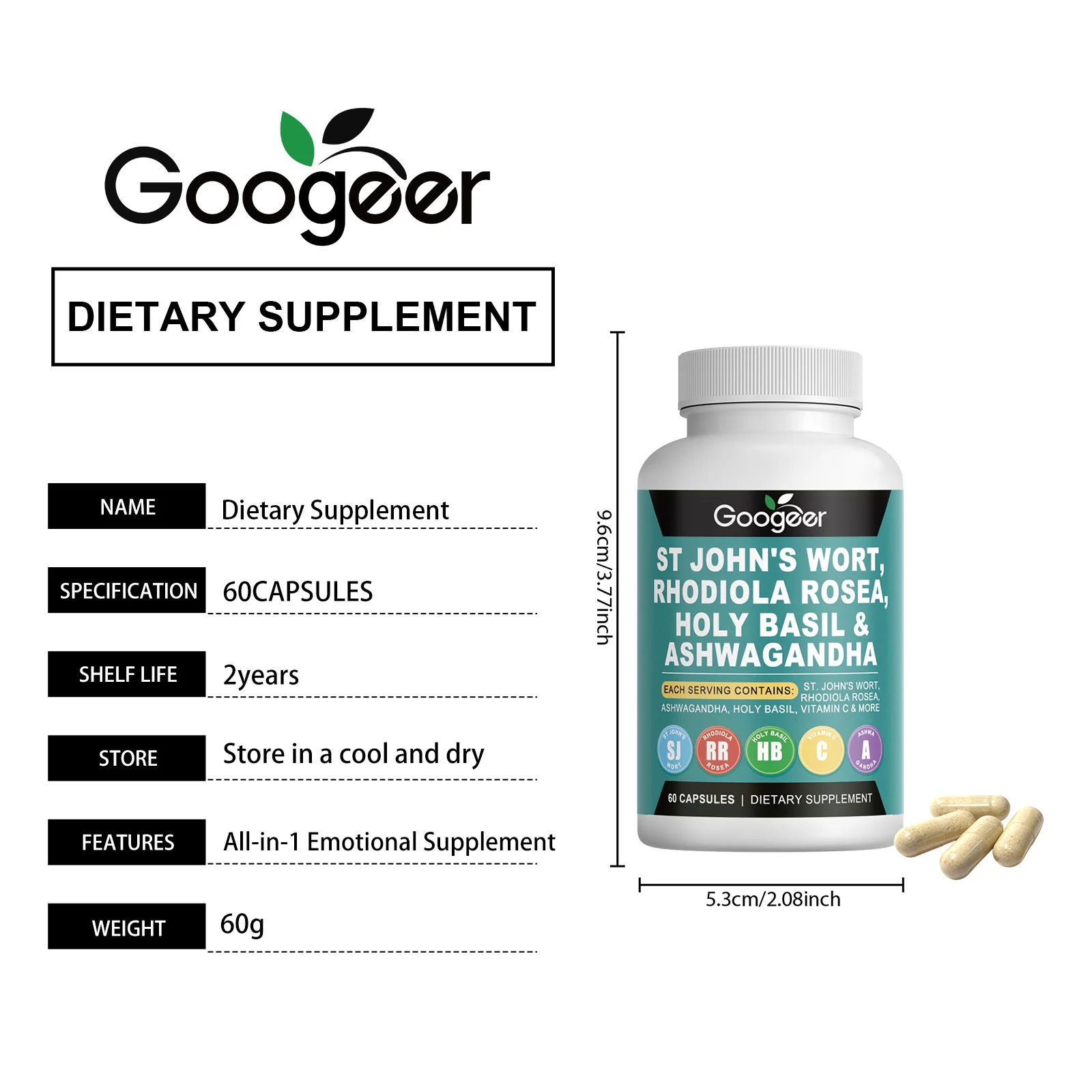 Googeer Dietary Supplement with Rhodiola & Ashwagandha for Stress Relief & Mood Support 7 stress relief mood support supplement goo sqrjv35b desc 1