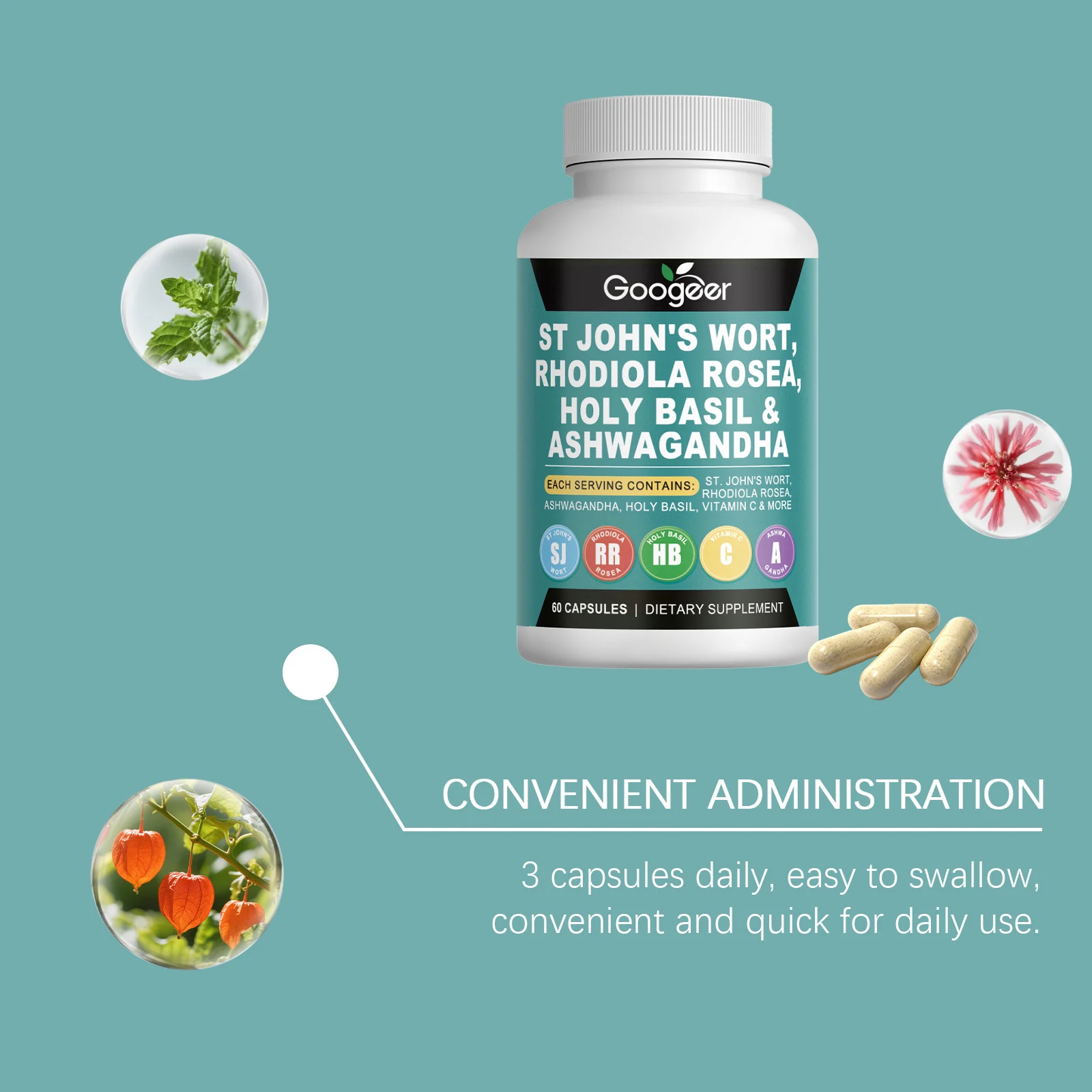 Googeer Dietary Supplement with Rhodiola & Ashwagandha for Stress Relief & Mood Support 12 stress relief mood support supplement goo sqrjv35b desc 6
