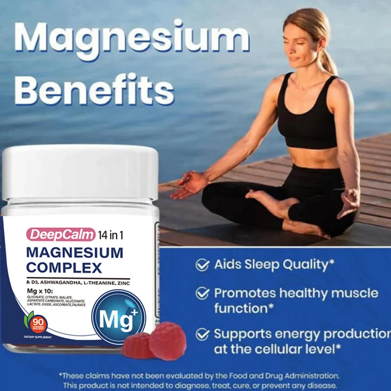 14-in-1 Magnesium Ashwagandha Gummies with L-Theanine & Vitamin D3, DeepCalm Sleep Support Supplement, 90 Count 1 14-in-1 Magnesium Complex Gummies with Ashwagandha, L-Theanine, and Zinc for Sleep and Muscle Support