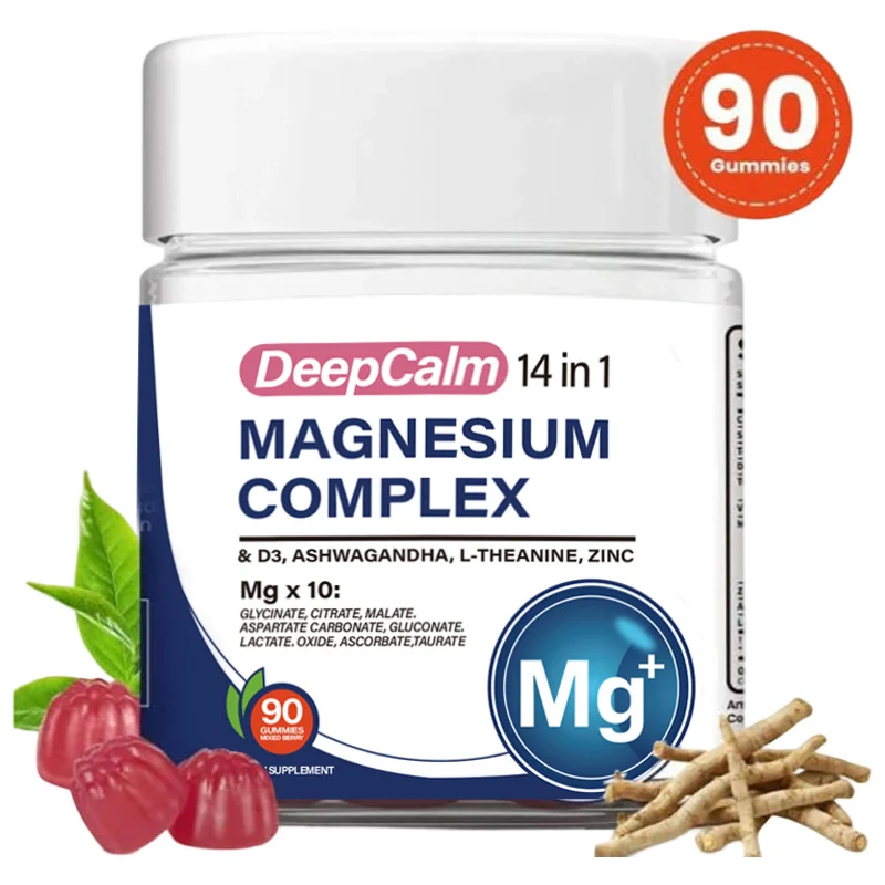 14-in-1 Magnesium Ashwagandha Gummies with L-Theanine & Vitamin D3, DeepCalm Sleep Support Supplement, 90 Count 4 Magnesium Ashwagandha Gummies 14 In 1 Complex Goo Fj9unzth 5