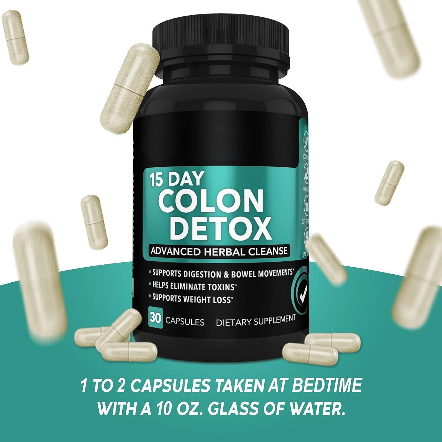 Colon Detox Capsules for 15-Day Advanced Herbal Cleanse and Weight Loss Support - 30 Count