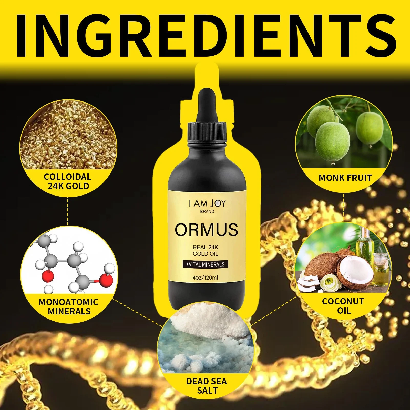 24K Gold Oil Ormus Vital Minerals Health Drops - 120ml Bioavailable Monatomic Gold Supplement
