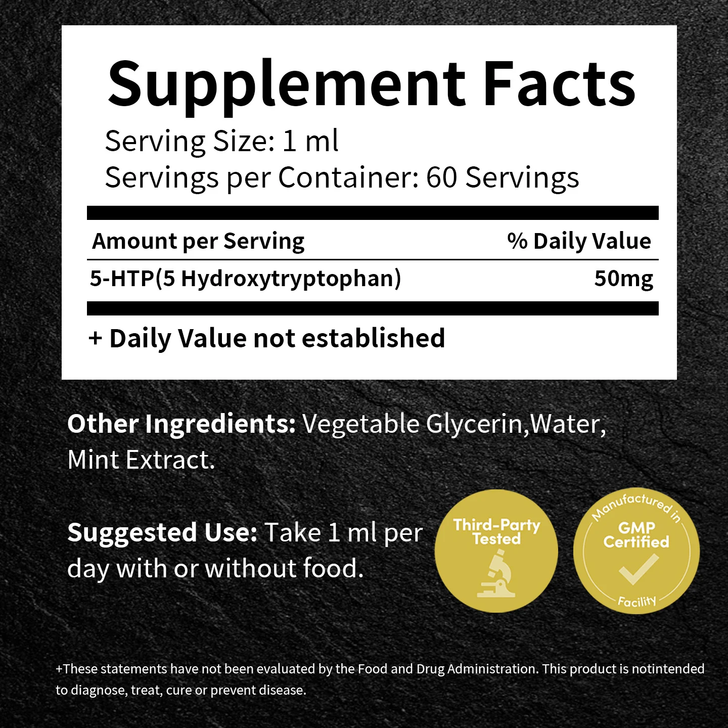 5-HTP Drops for Mood Support and Sleep Aid - 50mg Liquid Dietary Supplement (2 fl oz)