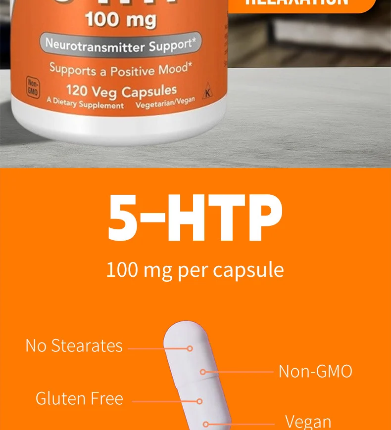 5-HTP Mood & Sleep Support Capsules with Vitamin B6 and SAMe - 100mg per Capsule 8 5 htp mood sleep support capsules vitamin b6 same goo z5x83qe4 desc 3