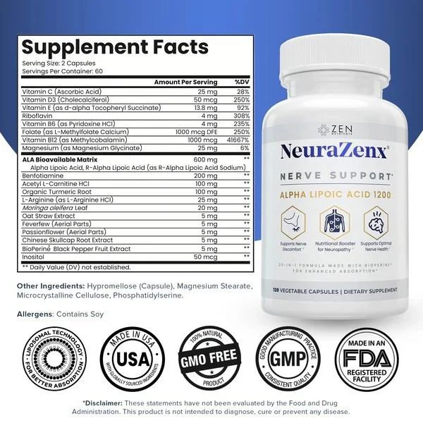 Alpha Lipoic Acid 1200mg Supplement Capsules - 20-in-1 Nerve Support Formula 13 alpha lipoic acid 1200mg nerve support capsules goo hqwe77pt desc 9