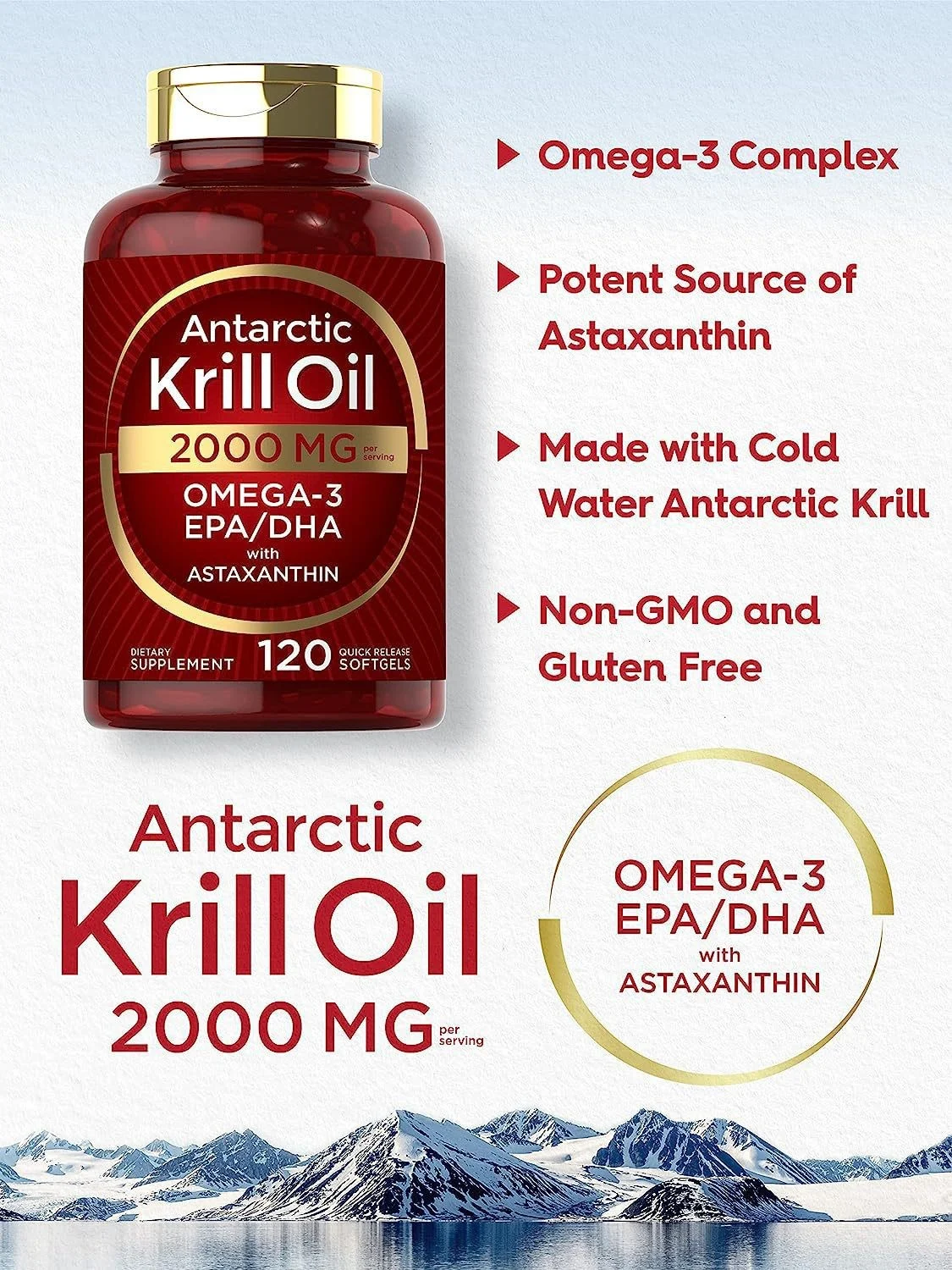 Antarctic Krill Oil Capsules 2000mg with Omega-3 EPA DHA and Astaxanthin - High Potency Heart & Brain Support Supplement - 90 Quick Release Softgels 9 antarctic krill oil capsules 2000mg omega3 goo b57x7c9c desc 4