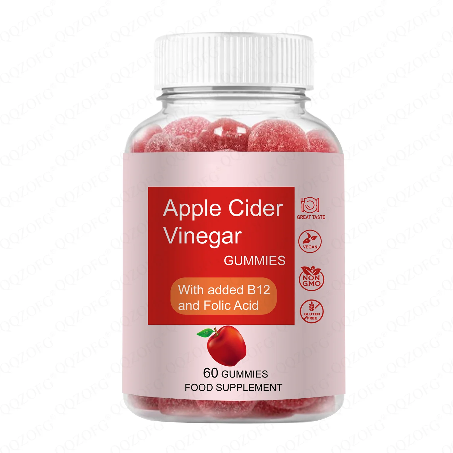 Apple Cider Vinegar Gummies for Detox and Digestive Support - Vegan ACV Supplement with Vitamin B12 & Folic Acid - 60 Gummies