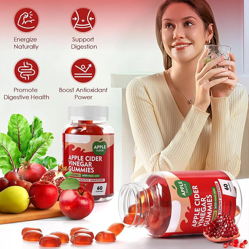 Apple Cider Vinegar Gummies for Digestive Health and Energy - 1000mg ACV with Vitamin B12 & Folic Acid