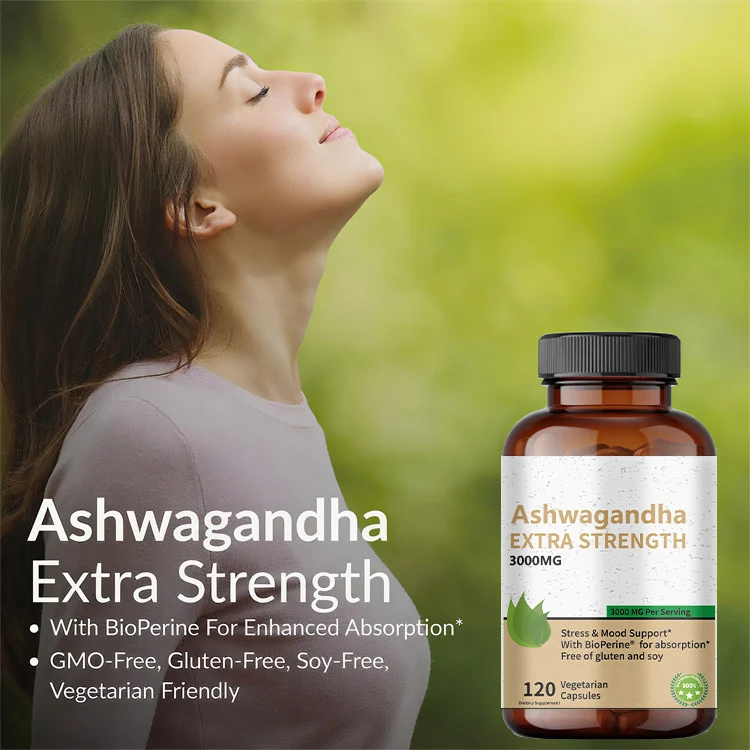 Ashwagandha Capsules 3000mg Extra Strength for Stress & Mood Support with BioPerine