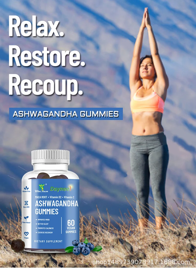 Ashwagandha Gummies for Stress Relief and Mood Support with Maca Root & Vitamin D2 - 60 Vegan Blueberry Gummies 7 ashwagandha gummies maca root stress relief goo 5yqedg52 desc 1