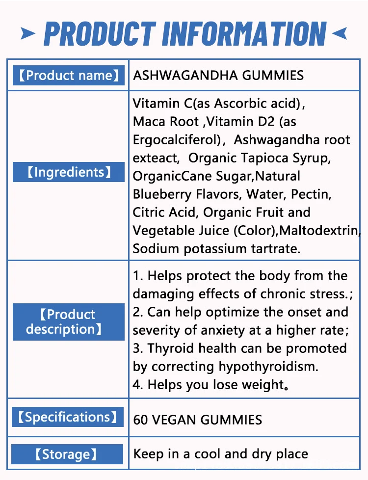 Ashwagandha Gummies for Stress Relief and Mood Support with Maca Root & Vitamin D2 - 60 Vegan Blueberry Gummies 8 ashwagandha gummies maca root stress relief goo 5yqedg52 desc 2