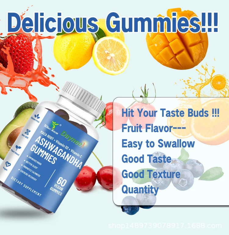 Ashwagandha Gummies for Stress Relief and Mood Support with Maca Root & Vitamin D2 - 60 Vegan Blueberry Gummies 10 ashwagandha gummies maca root stress relief goo 5yqedg52 desc 4