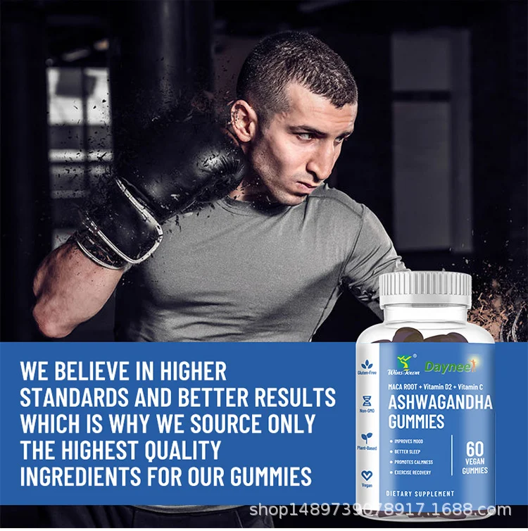 Ashwagandha Gummies for Stress Relief and Mood Support with Maca Root & Vitamin D2 - 60 Vegan Blueberry Gummies 12 ashwagandha gummies maca root stress relief goo 5yqedg52 desc 6
